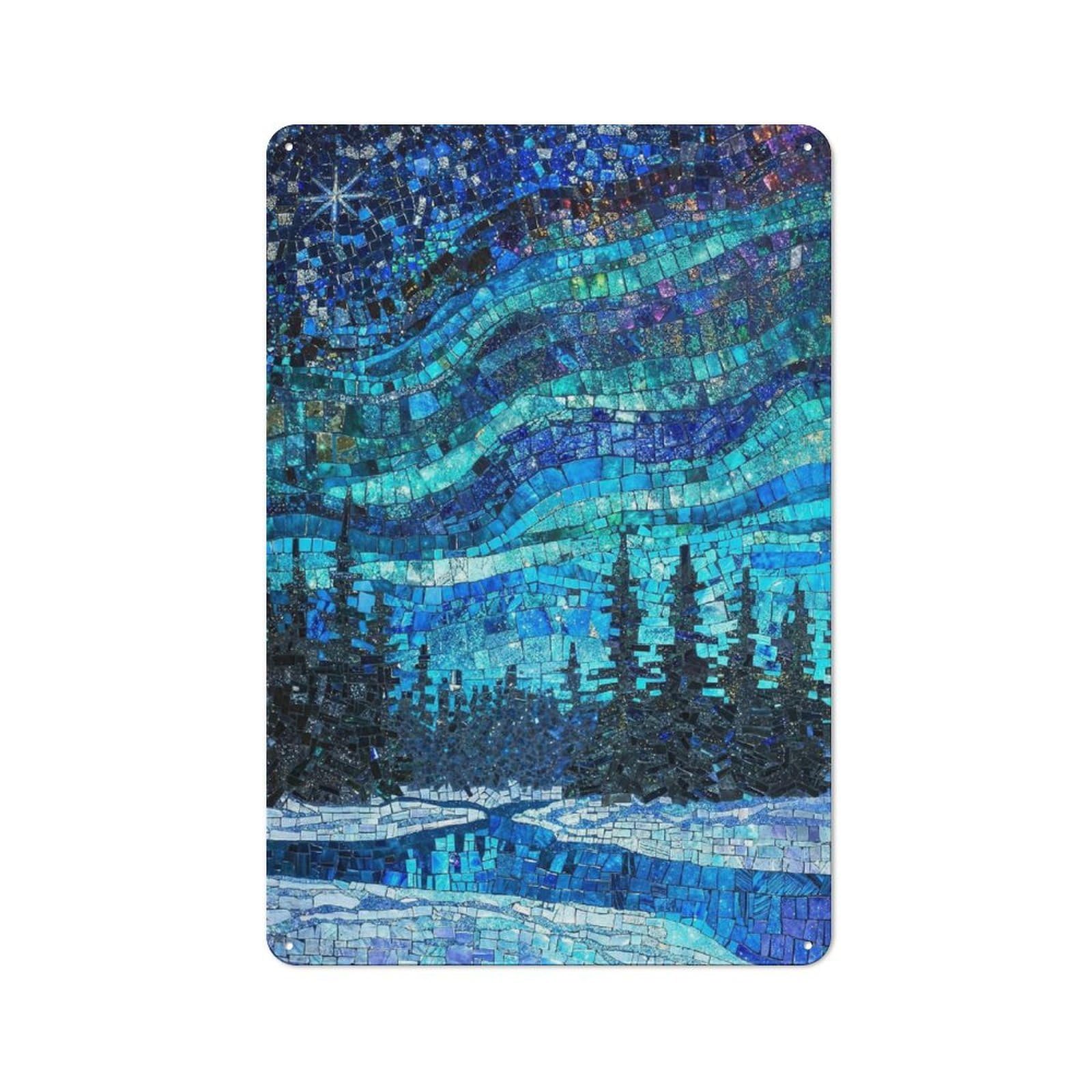 Junmoney Northern Lights Mosaic Shop Front Style Cafe Metal Sign 30X20cm, Bistro Wall Plaque For Tea Room, Shop Wall Or Breakfast Area
