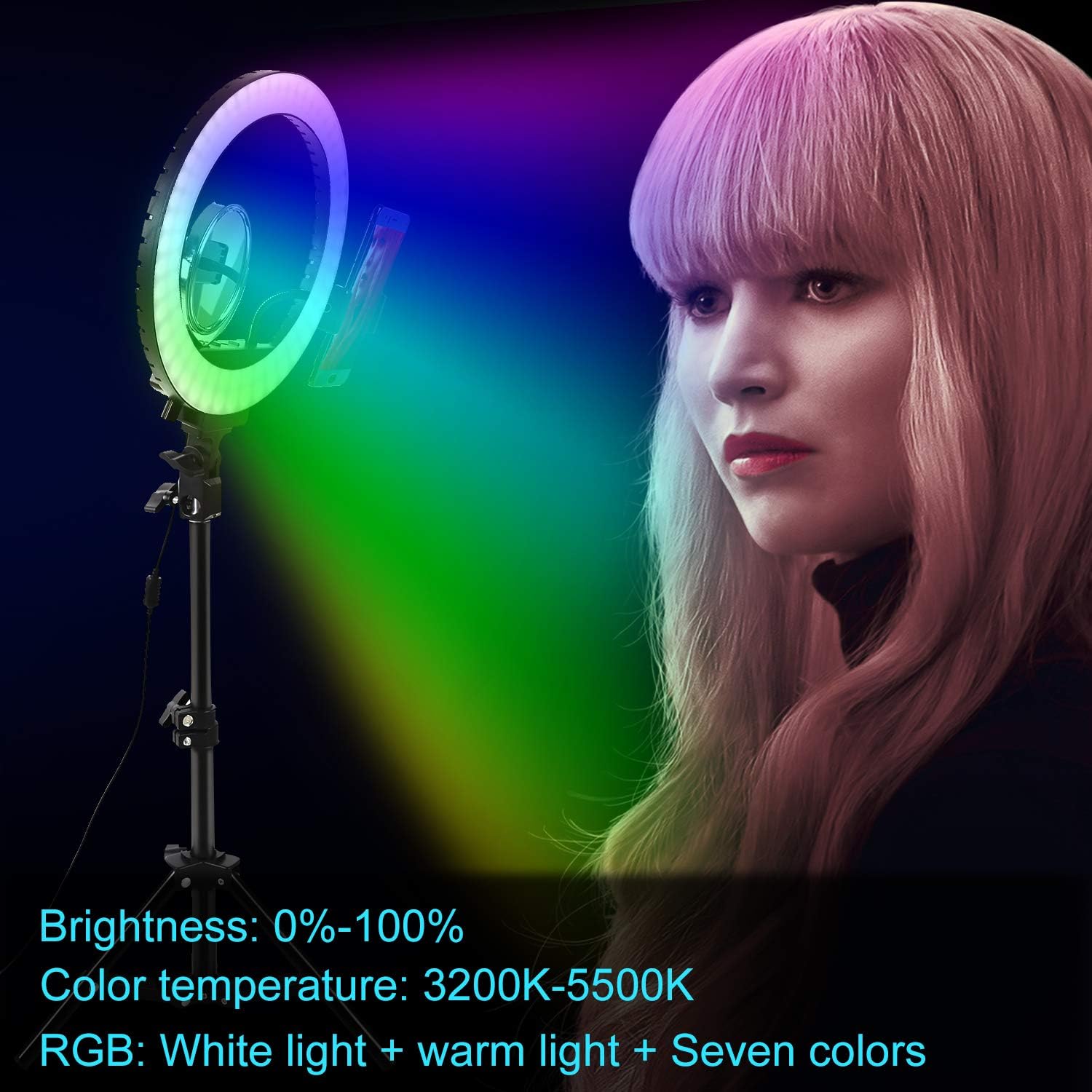 TRUMAGINE Dimmable Selfie RGB LED Ring Light 10" with Mini Tripod Stand & Cell Phone Holder for Live Streaming & YouTube Video, Desk Makeup Ring Light for Photography
