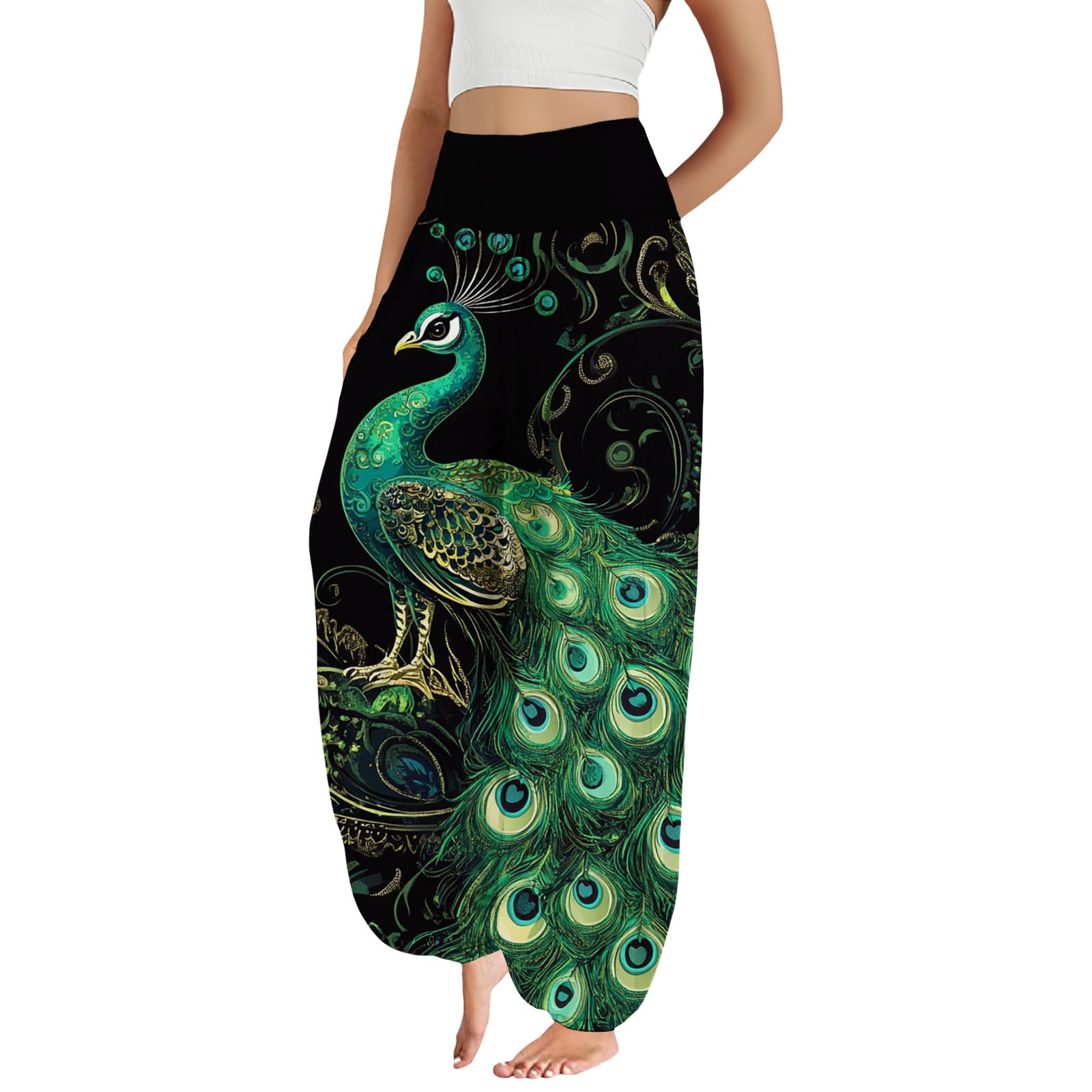 Boho Harem Pants Women Ethnicity Printed Wide Leg Trousers Hippie High Waist Plus Size Pant Flowy Baggy Yoga