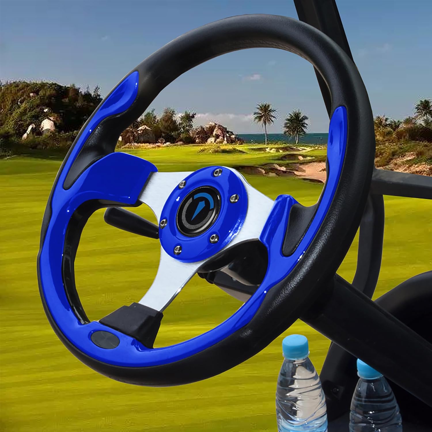 Universal Golf Cart Steering Wheel For Club Car,EZGO,Yamaha,Star Car and Other Brands Golf Carts and Boats as well.Adapter Sold Seperately. (Steering Wheel - Blue)