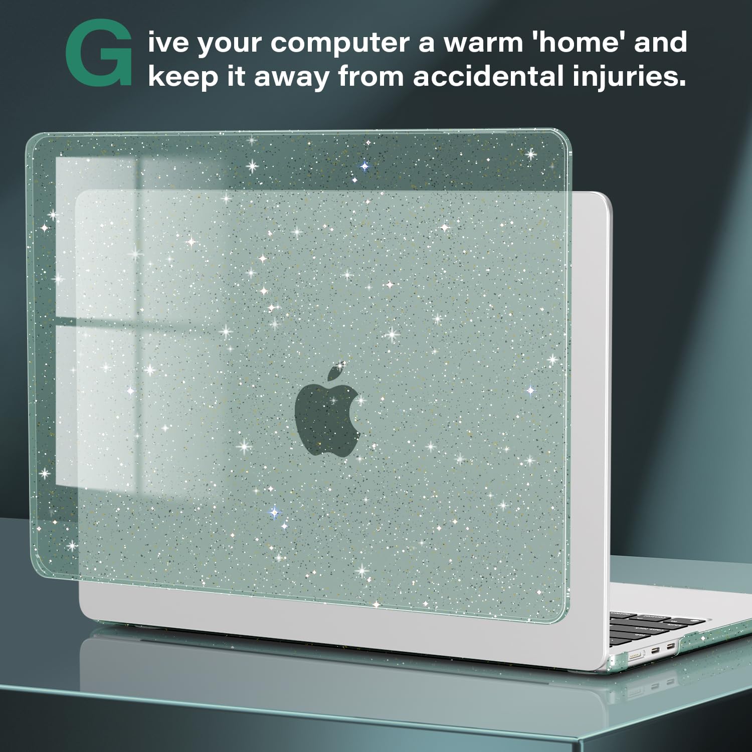 CISSOOK Funda para MacBook Air de 13.6 pulgadas con purpurina 2022 2023 2024 2025 2026 versión A2681 A3113 A3240 A3449, funda rígida con purpurina verde medianoche con cubierta de teclado para MacBook