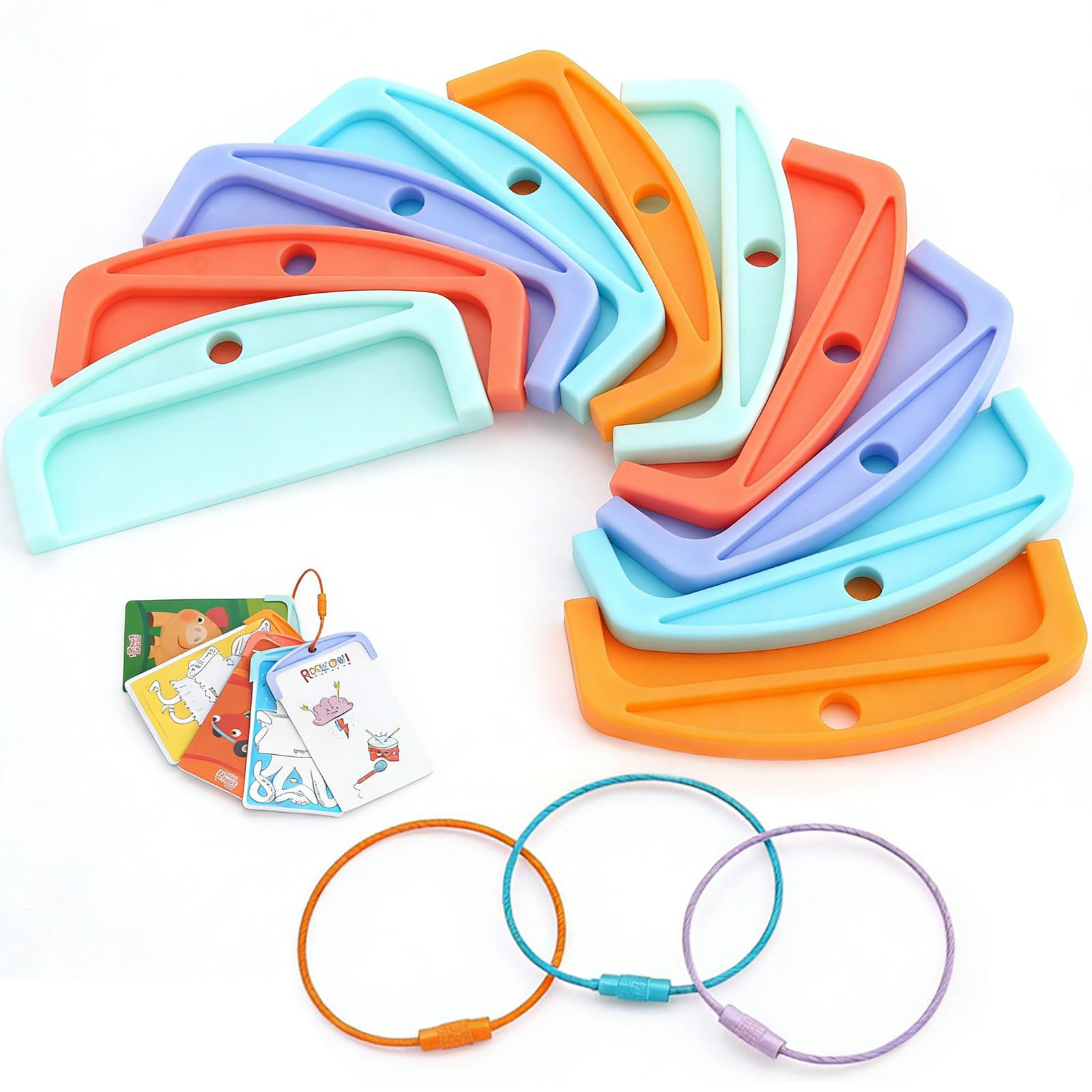 Floruvia 10 Pcs Durable Plastic Card Holders with 3 Ring Loops, Handy Organizer for Yoto Mini Player Audio Cards, Portable Kids Storage Accessory