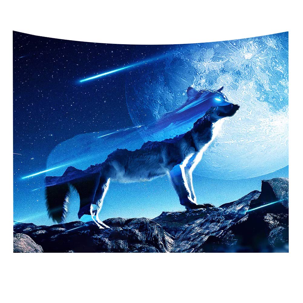 HOTNIU 3D Wolf Tapestry Wall Hanging - Popular Wolf in Dark Cloud Sky 3D Art Print Tapestry Decor - Wall Hanging Home Decor for Living Room Bedroom Dorm Room (Pattern #13, 150x200cm)
