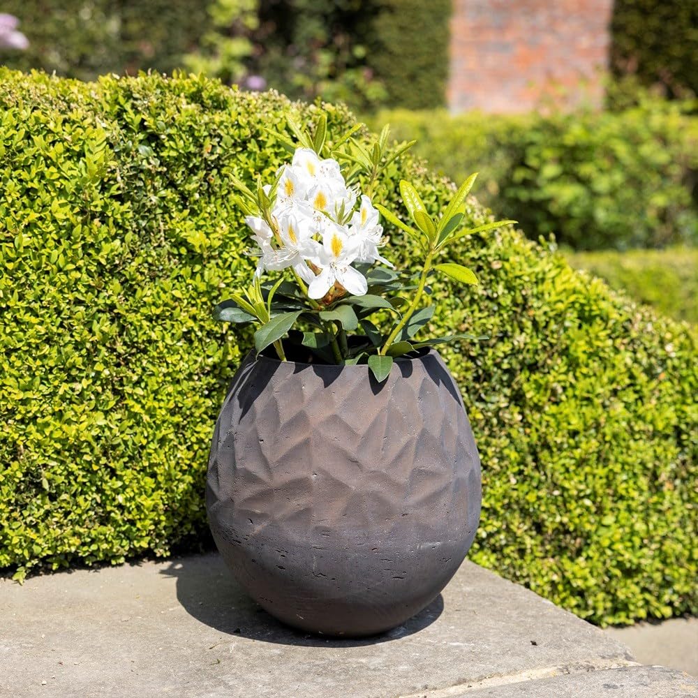 Primrose Natural Cement Planter - Round Geometric Pattern - Brown - 32cm