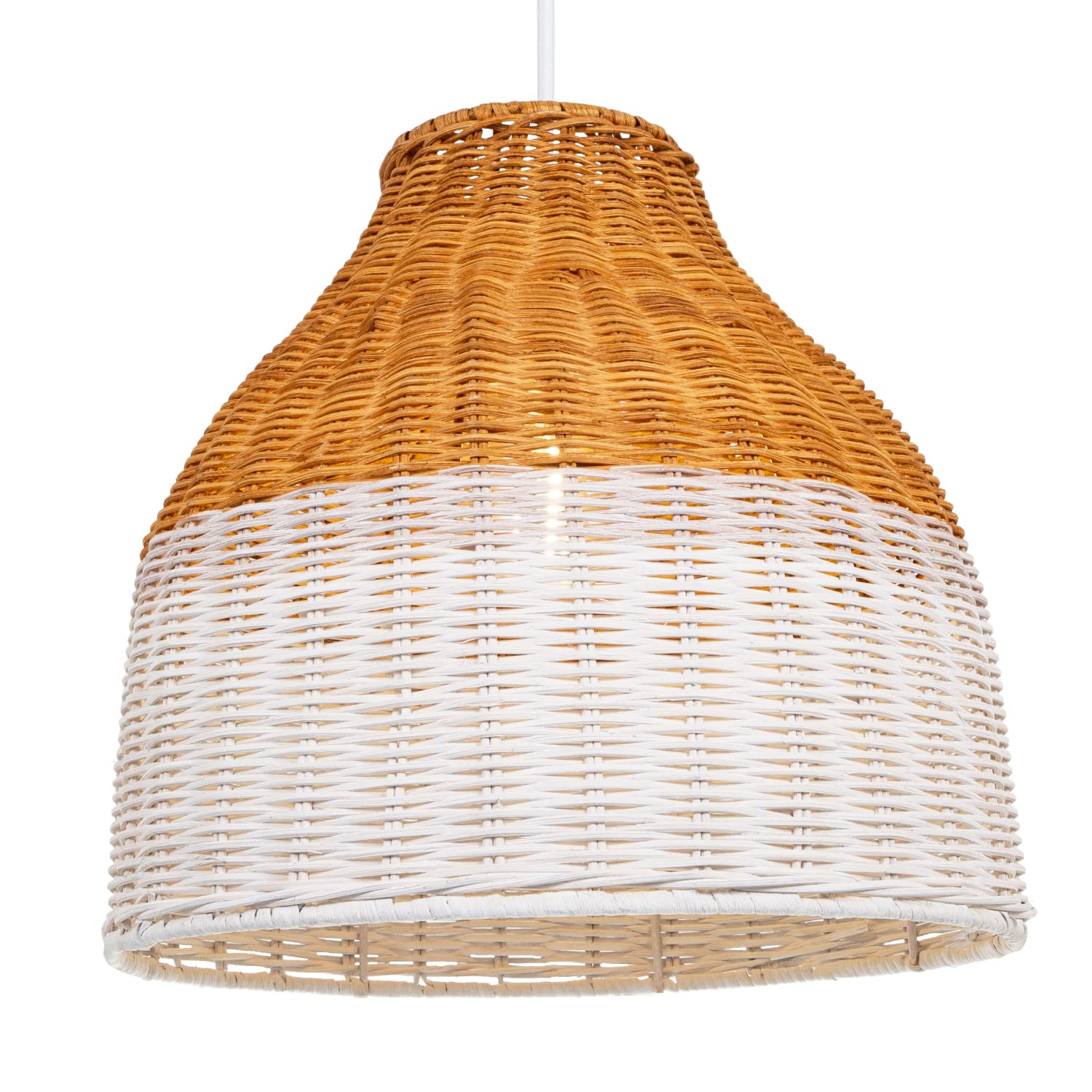 Traditional and Unique Two-Tone Washed White and Teak Wood Effect Rattan Pendant Lamp Shade| 28cm x 29cm | Environmentally Friendly by Happy Homewares