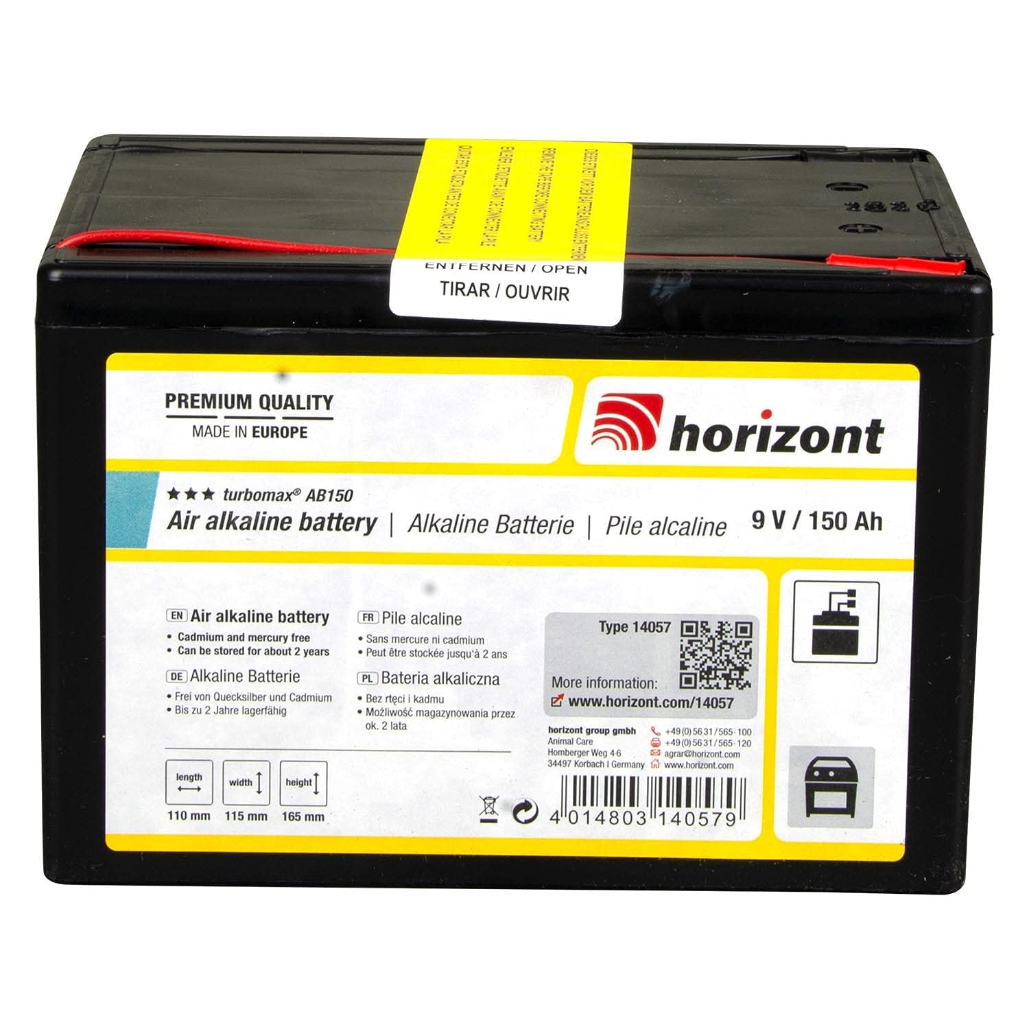 horizont turbomax AB150 Weidezaunbatterie 9 Volt, Alkaline, 150 Ah