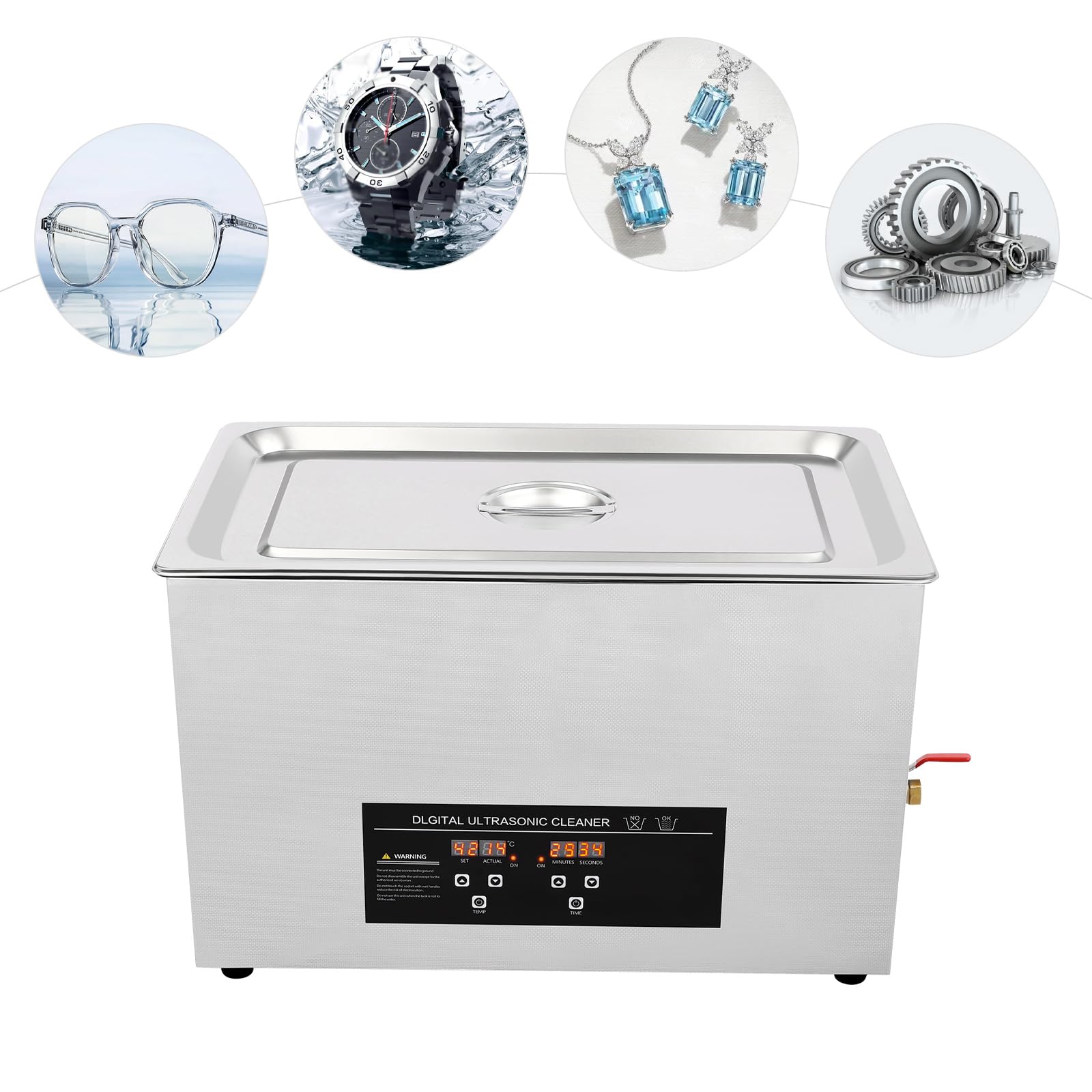 Máquina de limpieza ultrasónica, limpiador ultrasónico de 30 L y 800 W, de acero inoxidable, con calentador y temporizador, múltiples modos de limpieza para carburadores, piezas de automóvil