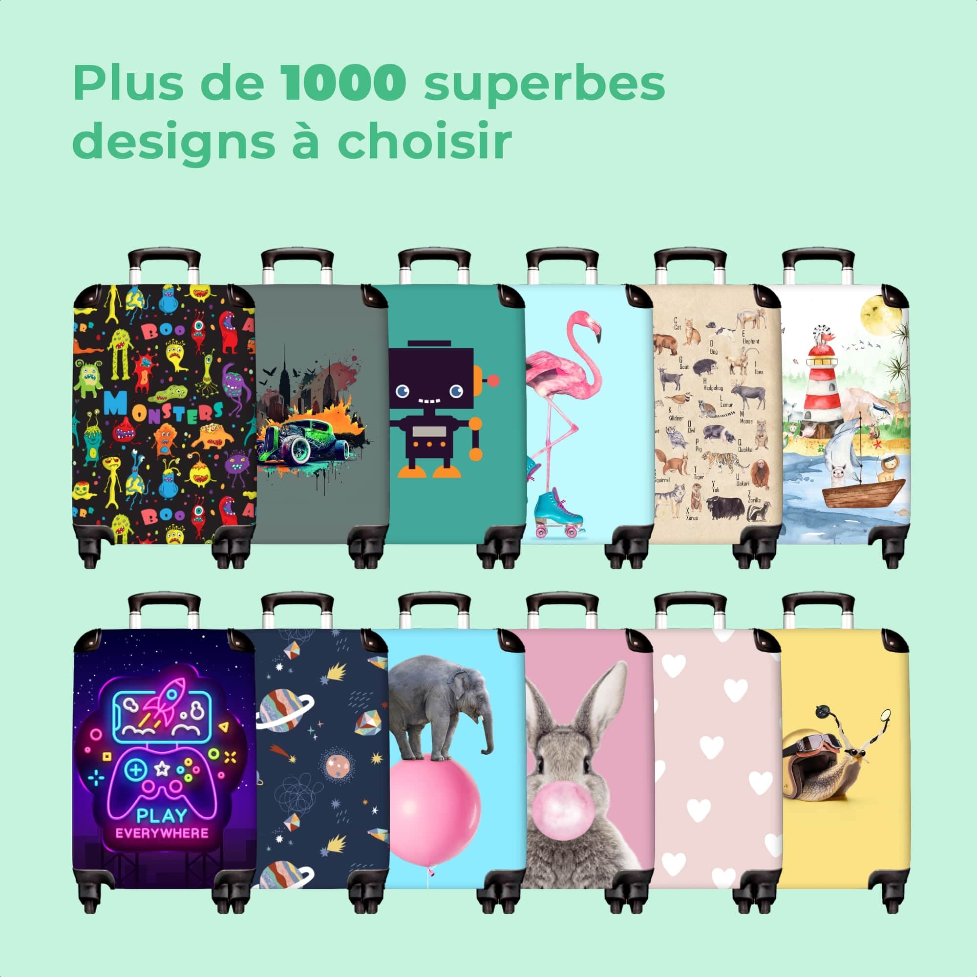 NoBoringSuitcases.com Valise Enfant Cabine à roulettes, Bagages, Valisette 55x35x25cm (Planètes Pastel - Bleu)