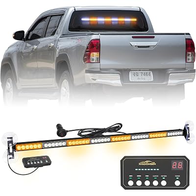 XRIDONSEN 35 inch Traffic Advisor Light Bar 48 LED Strobe Lights Amber White Emergency Safety Warning Hazard Front/Rear Window Display Controller for Construction Vehicles plow/Tow Trucks Wreckers