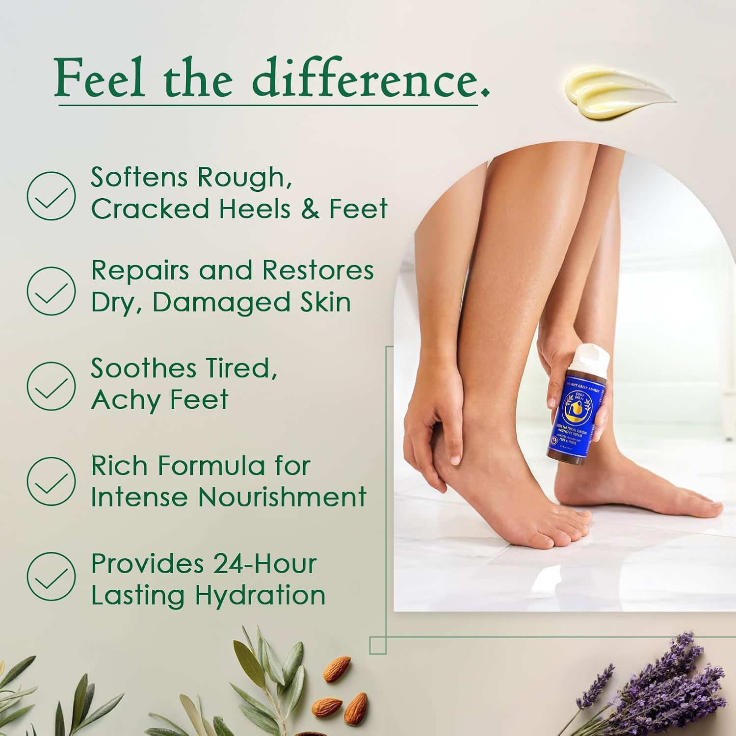 Dry Cracked Heels Repair | Organic Foot Cream for Dry Feet & Callus with Jojoba, Lavender, Almond, Olive & Vitamin E Oil | Natural Foot Balm & Moisturizer for Skin | Hydrating Foot Treatment | 3.4 oz - Image 4