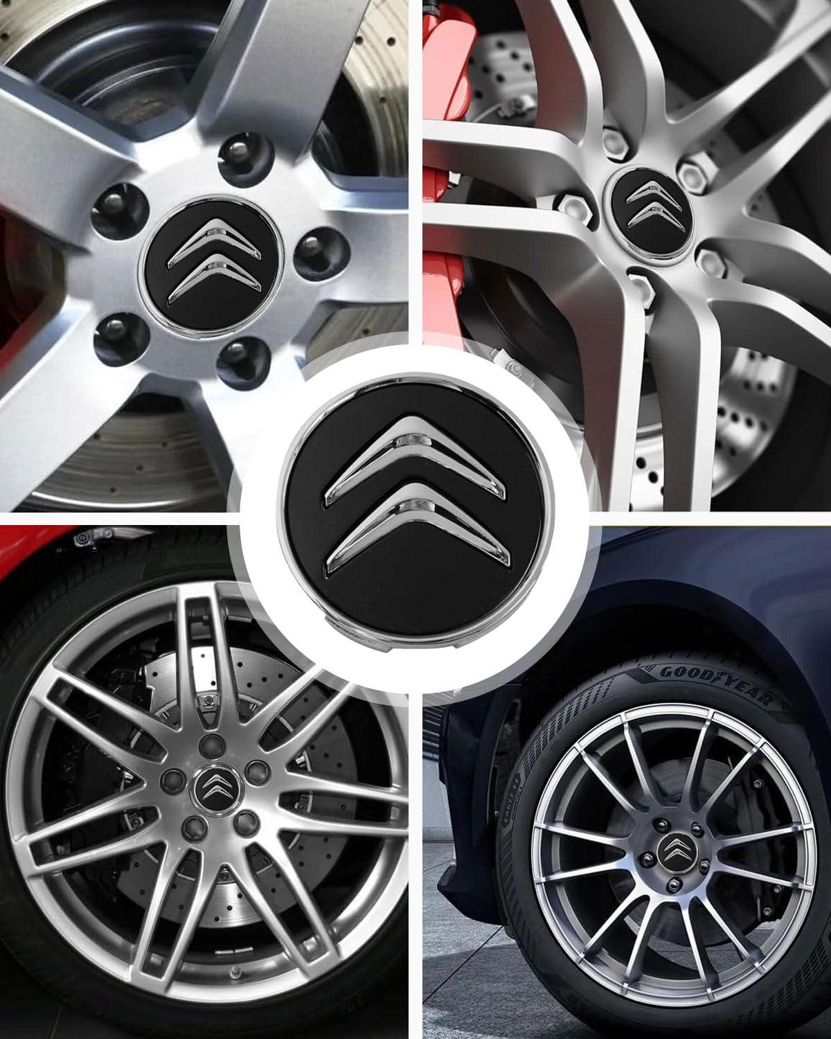 4 Tappi Nero Coprimozzo,Per Citroen 60mm C1 C3 C4 C5 C6 DS3 Fregi Cerchi in Lega Logo,Buona stabilità