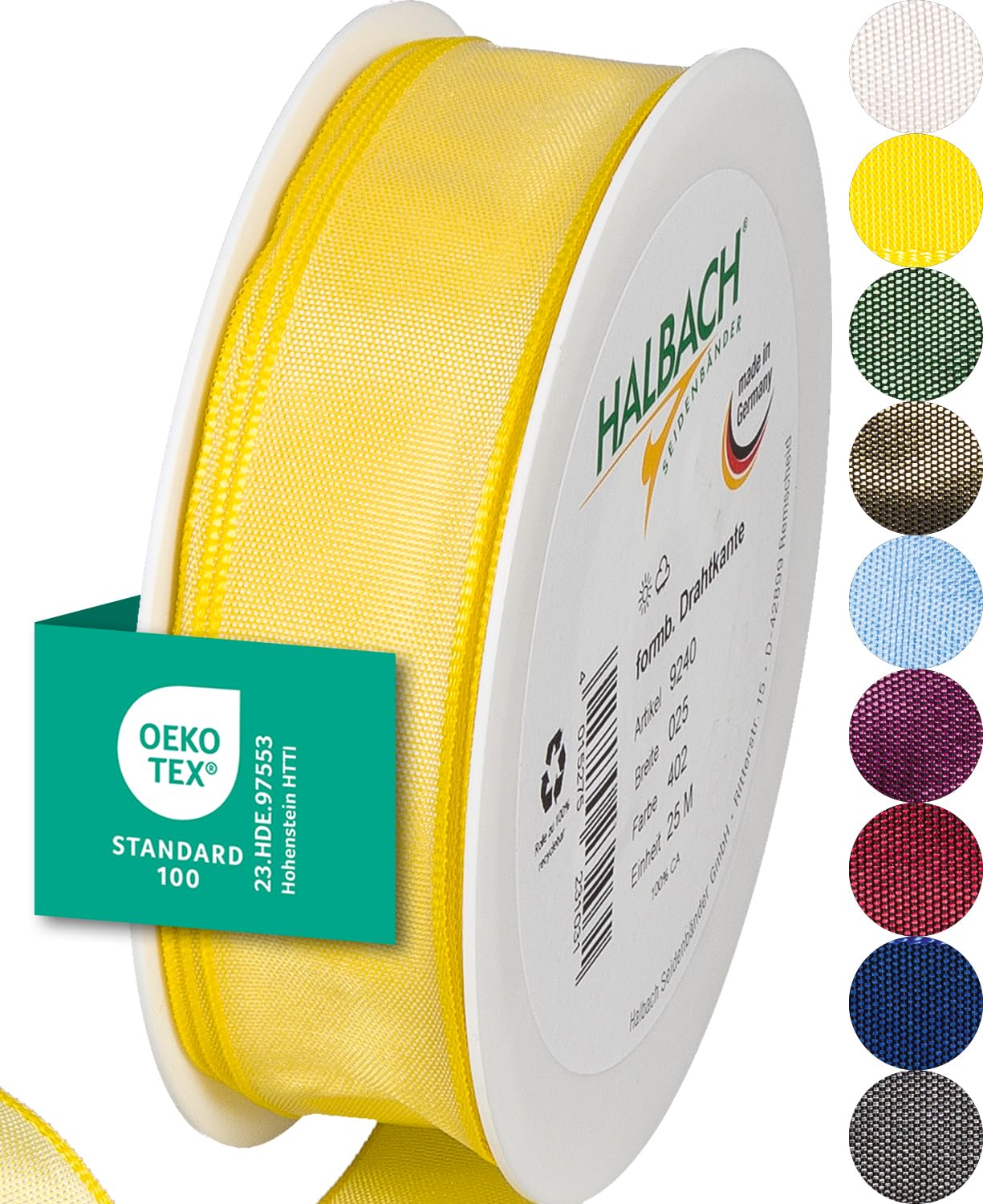 Halbach Seidenbänder Premium Gift Ribbon With Wired Edge, 25 mm Width, 25 m Length, Oeko-Tex 100 Certified Taffeta