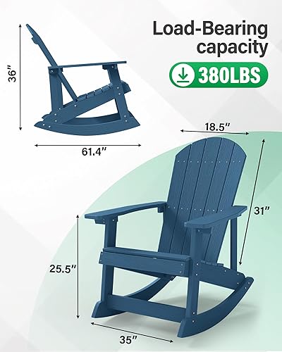 Miniatura 3 de YEFU Mecedora para exteriores, mecedora Adirondack, silla mecedora de patio con respaldo ancho, silla mecedora de gran tamaño con aspecto de madera