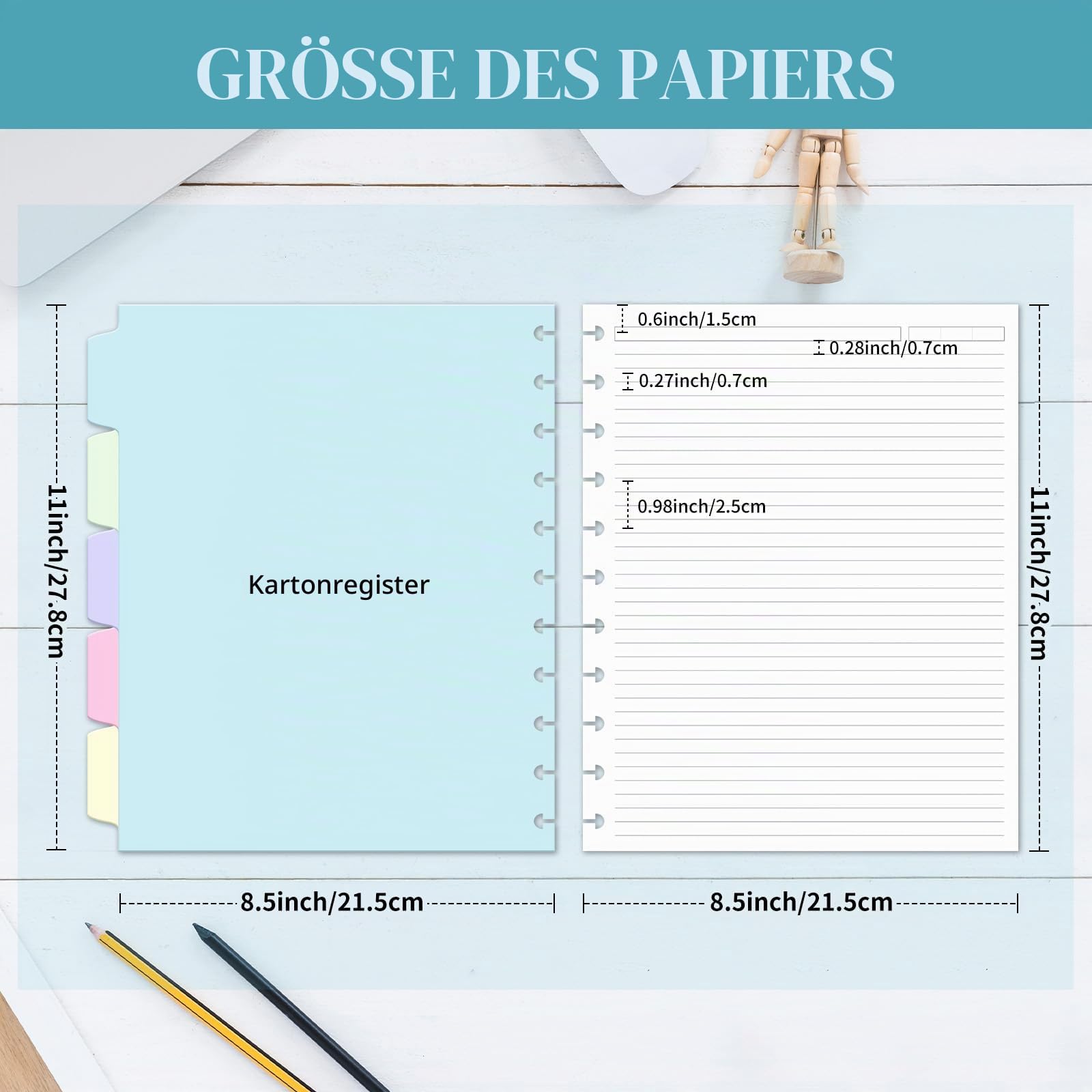 Discbound Nachfüllpapier, Nachfüllpapier für Notizsystem, Discbound Planer-Einlagen mit 240 Seiten, 5 Blatt Trennblätter, weißes Papier, Briefgröße 21,6 x 27,9 cm