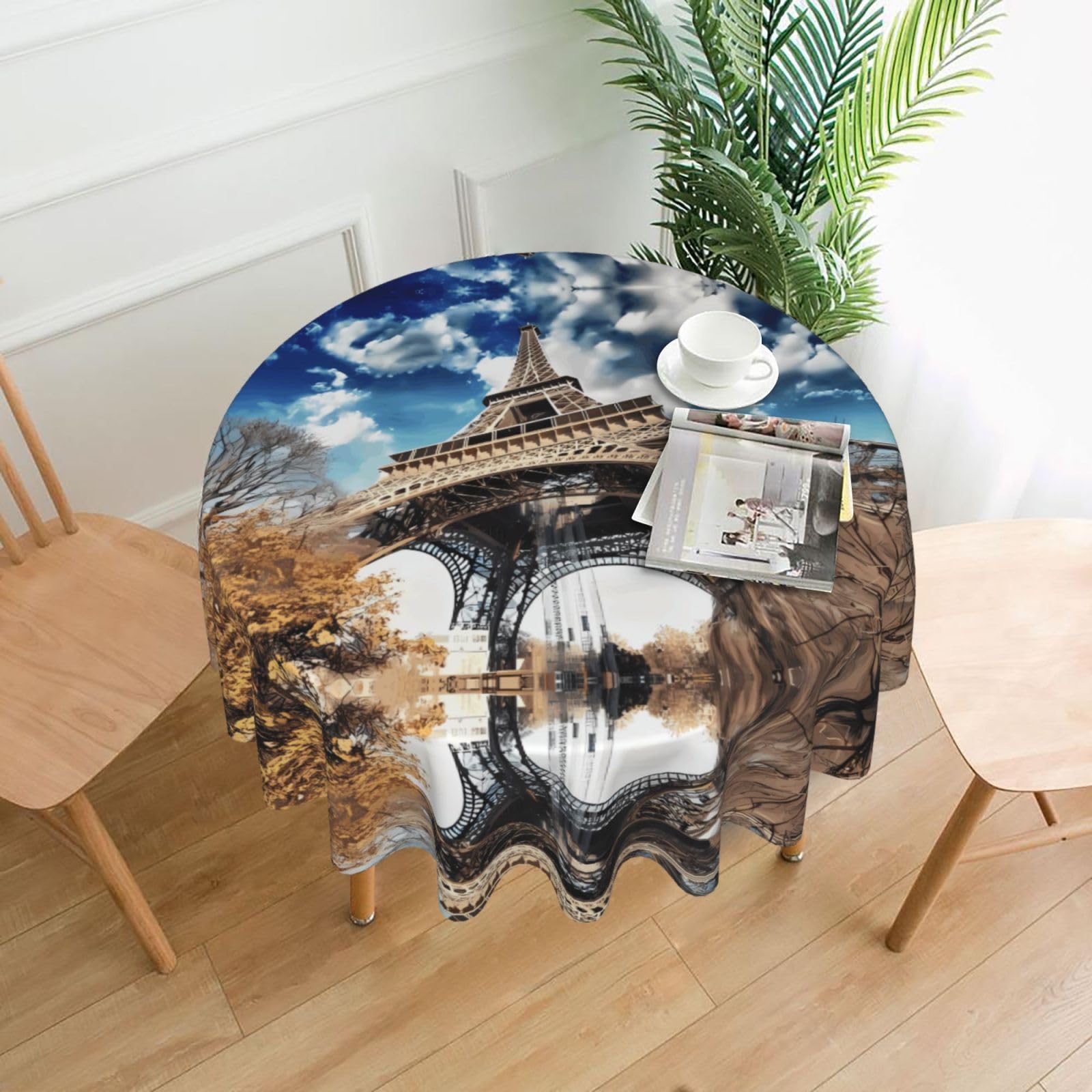 WHJSHOP Paris Tower Prints Round Decorative Tablecloth 60in – High-Grade Polyester Throw Cover for Dining Table Protection & Elegant Home Decor
