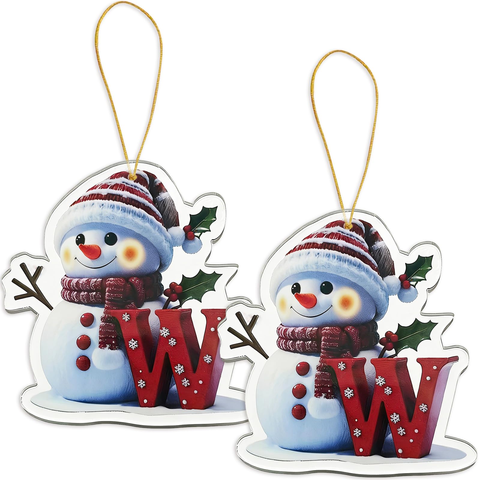 FAMINESS 2PCS 2D Acrylic Letter W Snowman Christmas Ornaments - 26 Alphabet Tree Decorations Hanging Ornaments for Party Gifts — image 1