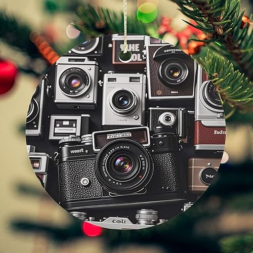 Miniatura 8 de Retro Cool Camera CollectionChristmas Ornaments Christmas Round Ceramic Pendant Christmas Hanging Decor for Women Men Xmas Tree Decorations Keepsake