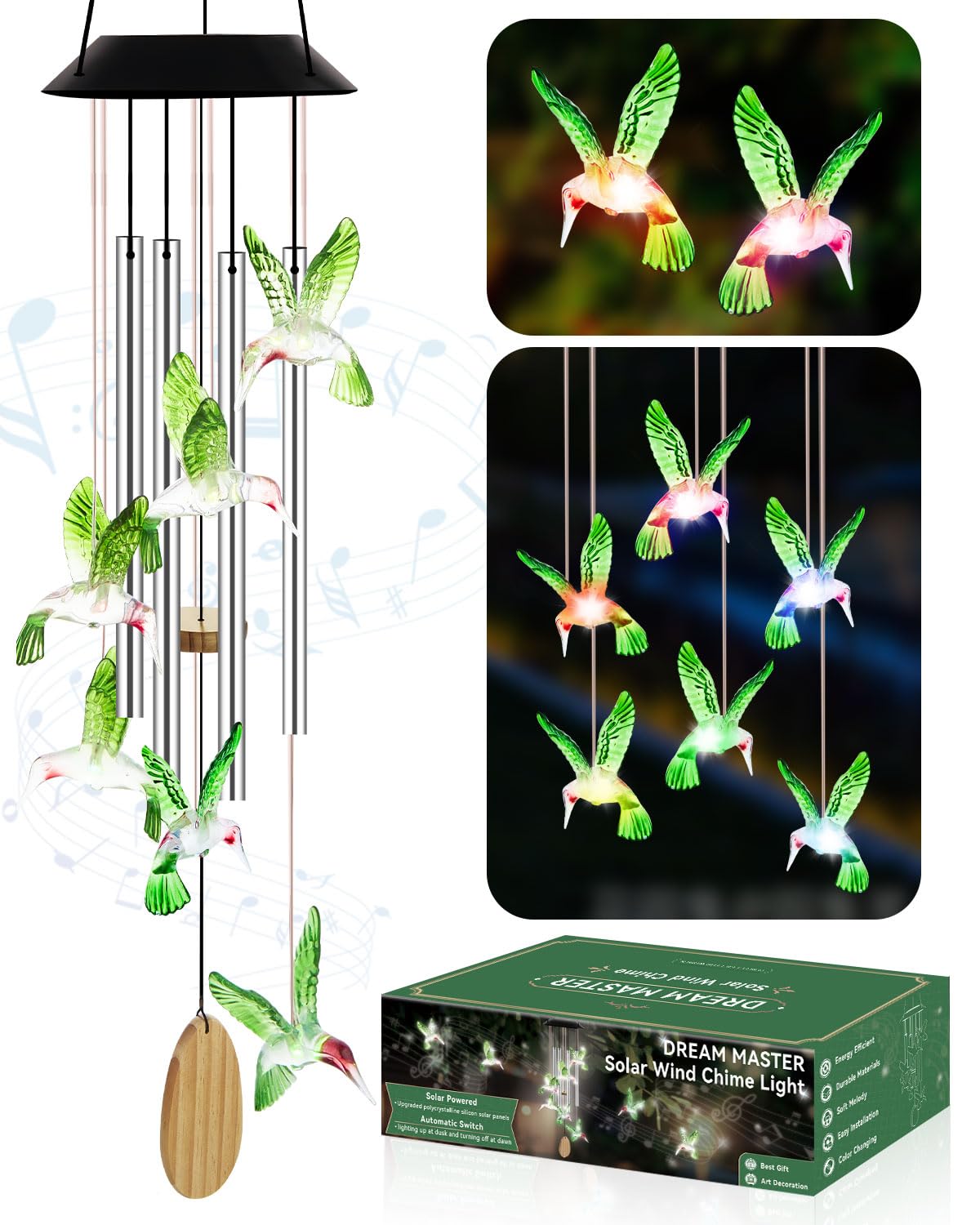 Photo 1 of Dream Master Solar Wind Chimes - Green Hummingbird