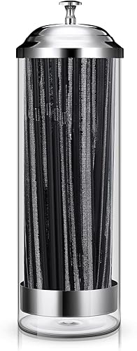 Dispensador de paja de plástico y 100 piezas organizador de pajitas con tapa de acero inoxidable, soporte transparente para pajillas de plástico a