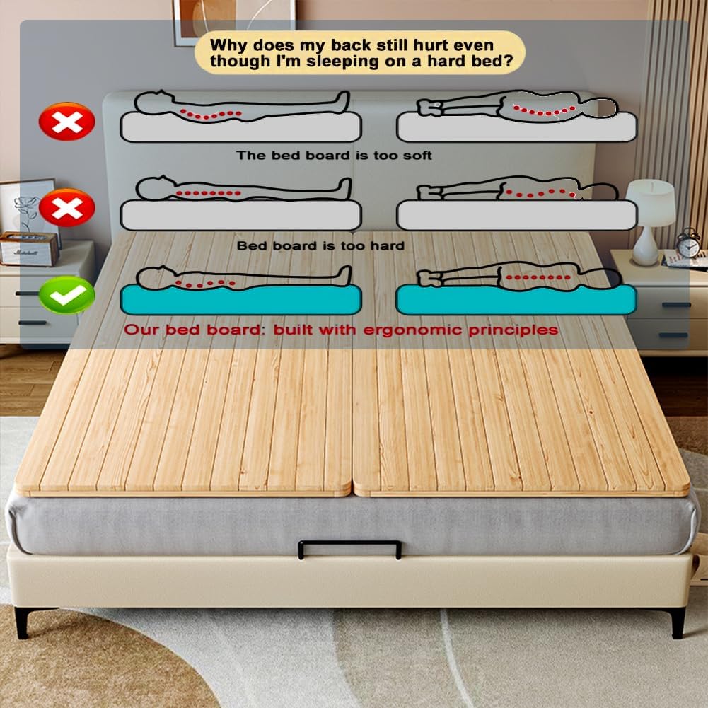 Foldable Solid Wood Bed Slats with Reinforced Keel Design, Space-Saving Hard Frame Mattress Frame, Wooden Slatted Bed Slats, Bedroom Floor Sleeping Mat,180 * 200cm