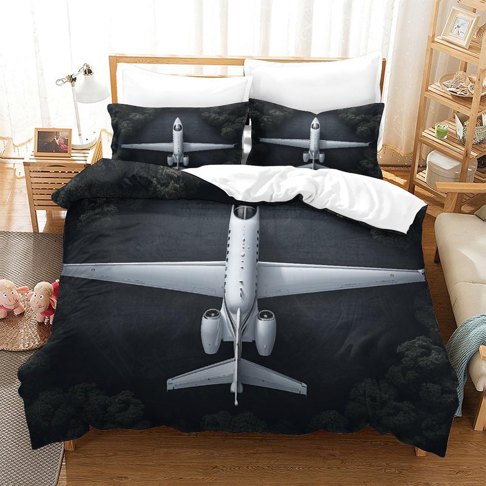 P1s9u7w5y Aircraft-6 3D Printed Aircraft Pattern Duvet Cover Set 3Pcs Microfiber Plane Design Bedding Set King（220X240cm）