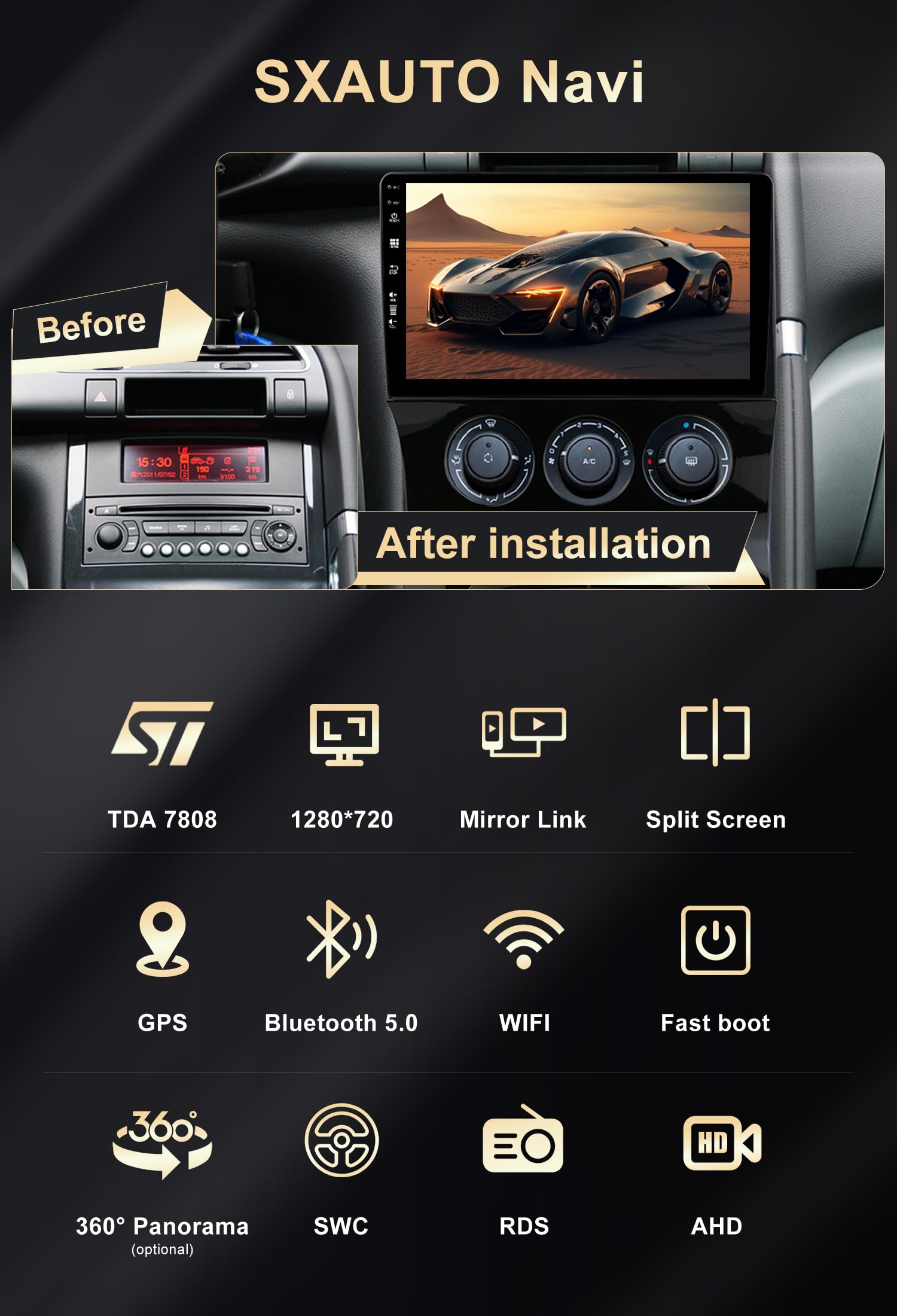 SXAUTO Android 15 - wbudowane radio samochodowe 4G LTE DAB - 6G + 128G - radio samochodowe do Nissan NAVARA NP300 (2016-2018) - Dual Band WiFi - CarPlay Android Auto - kamera + sterowanie mikrofonem