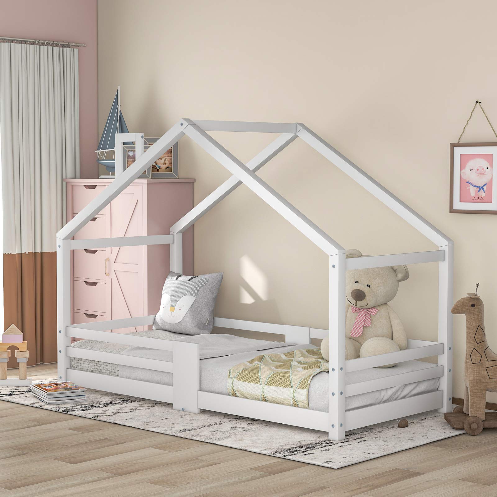 Buy Moiitee Wooden Tree House Bed, Floor House Bed Frame, Wooden Single