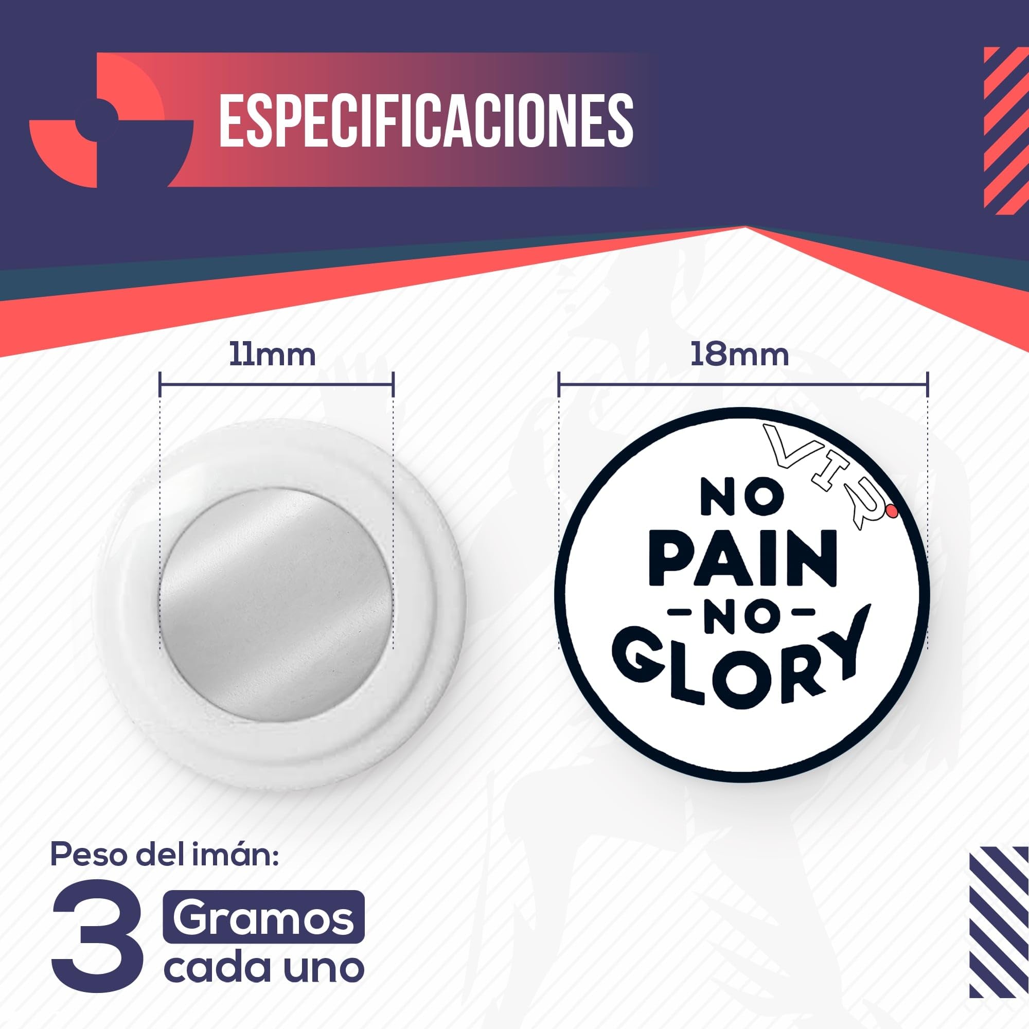 VERY IMPORTANT RUNNER - Pack de 4 Imanes Deportivos con Bolsa Impermeable - Imanes Sujeta Dorsales para Running y Triatlón 18mm - Sujeción Segura Sin Agujeros en la Ropa - Diseño No Pain No Glory — view 2