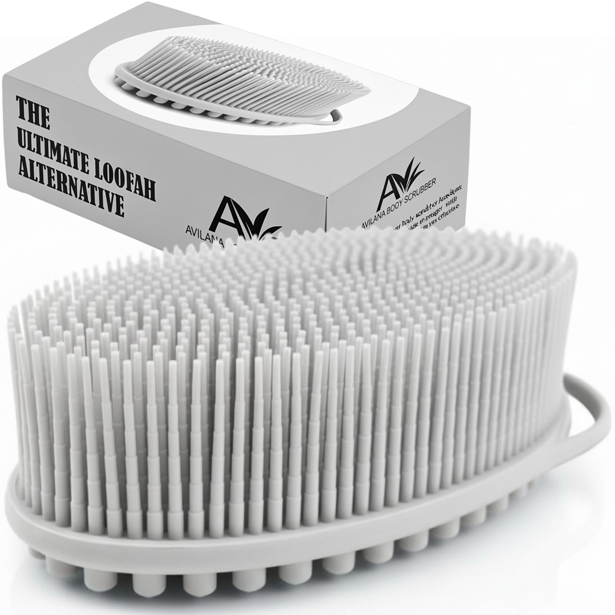 Silicone Body Scrubber for Shower - Gentle Exfoliating Back Scrubber with Soft Bristles - Avilana Premium Dual Sided Bath Brush Massage - Loofah Alternative for Sensitive Skin - Gift Women Men