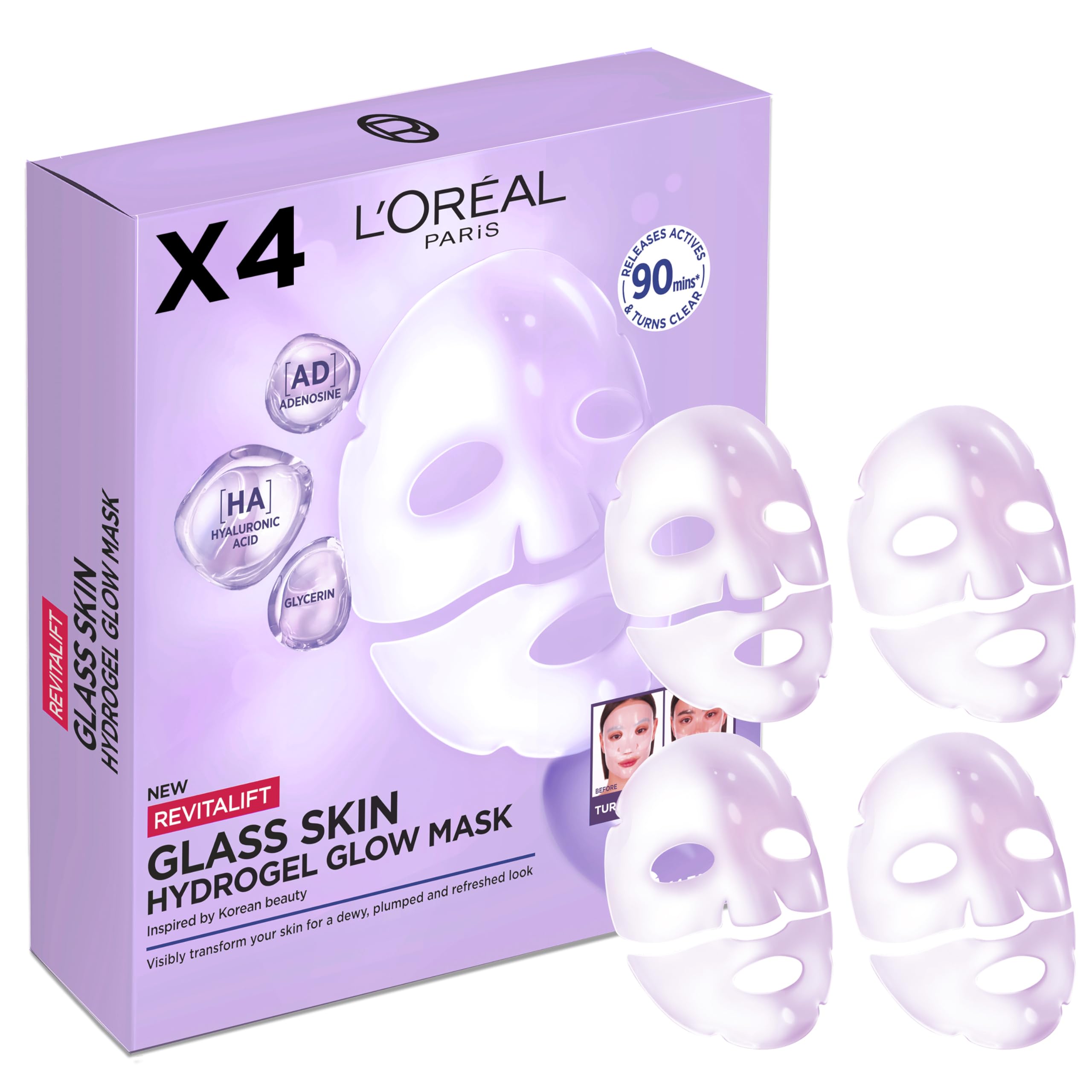 Primer plano de la textura de hidrogel de la mascarilla L'Oréal Paris Revitalift Filler, mostrando su adaptabilidad.