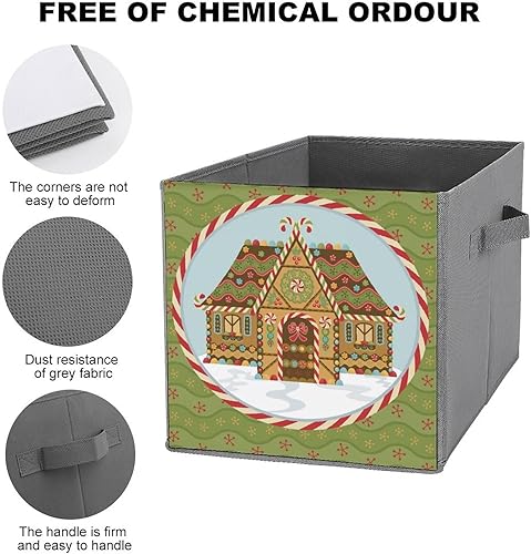 Miniatura 3 de Christmas Gingerbread House Collapsible Fabric Storage Cubes Organizer with Handles,merry Christmas Closet Organizers for Shelves,Foldable,for