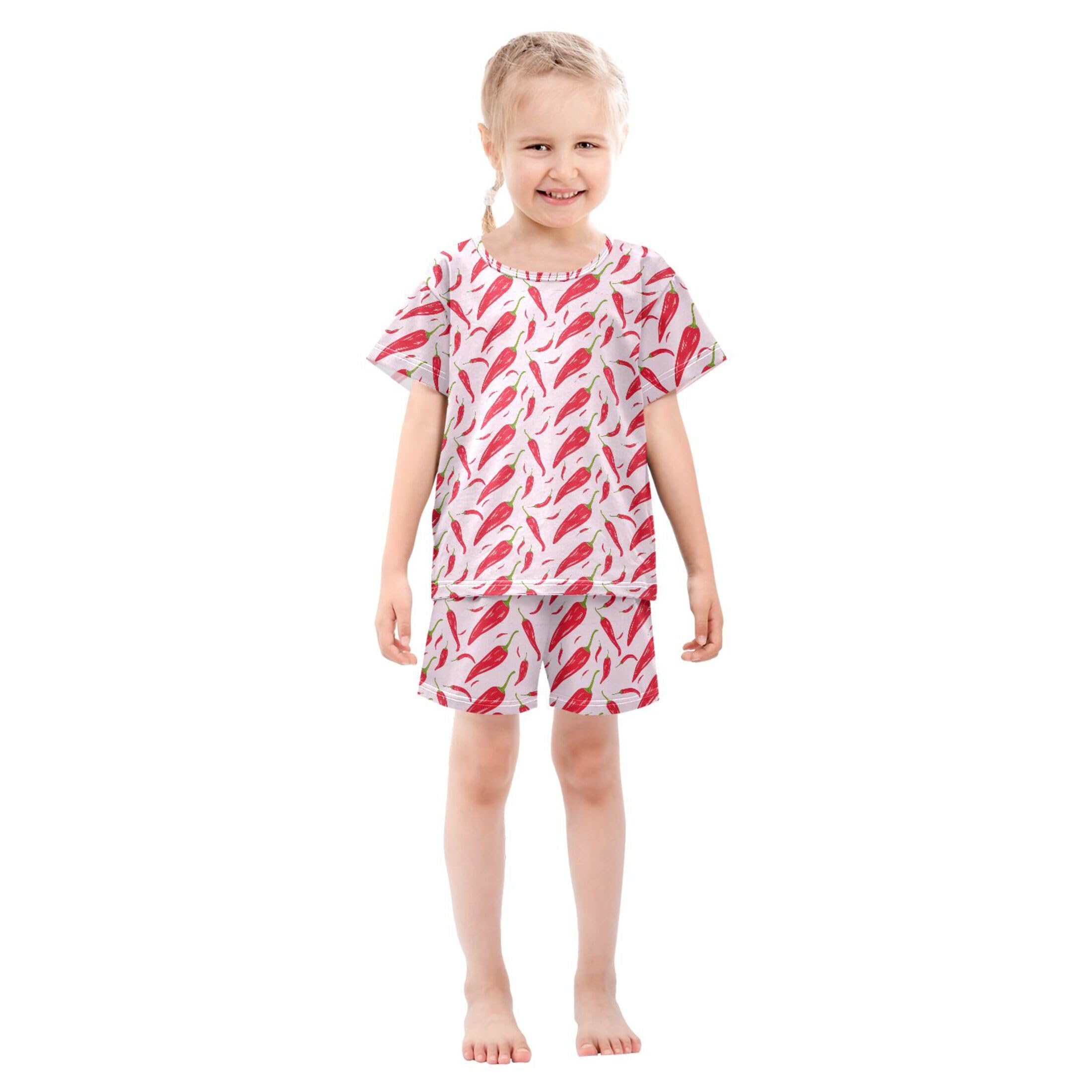 UMIRIKO Red Pepper Summer Short Sleeve Pajamas Sleepwear PJ Set B0404779