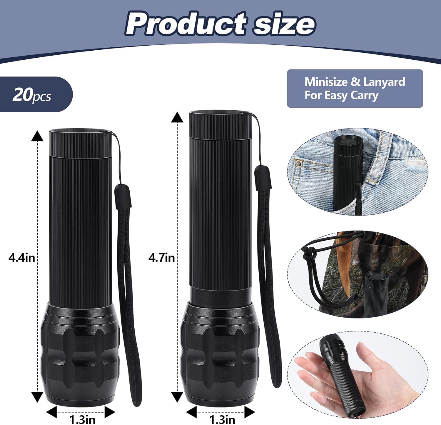 VIHOSE 20 Pack 4.7 Inch LED Emergency Handheld Flashlight Waterproof Metal Mini Flashlight Set with 3 Modes Batteries Not Included for Party Camping Power Outage Gift to Christmas