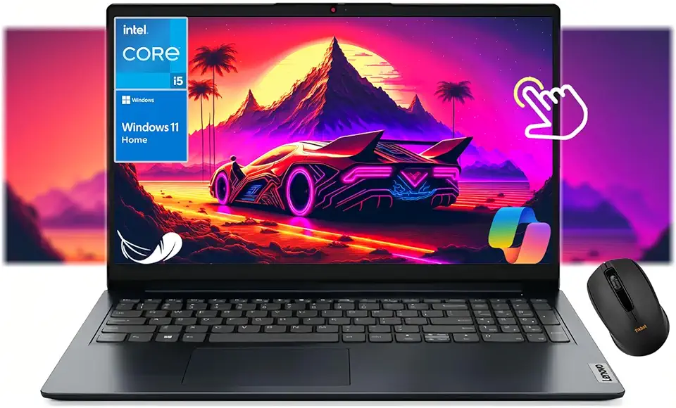 Lenovo IdeaPad 1i 39.6 cm FHD Touchscreen, Intel Core i5-1335U de 13ª geração, Copilot AI, Webcam com obturador de privacidade, teclado numérico, Wi-Fi 6, Windows 11 Home, com mouse (24 GB RAM | SSD