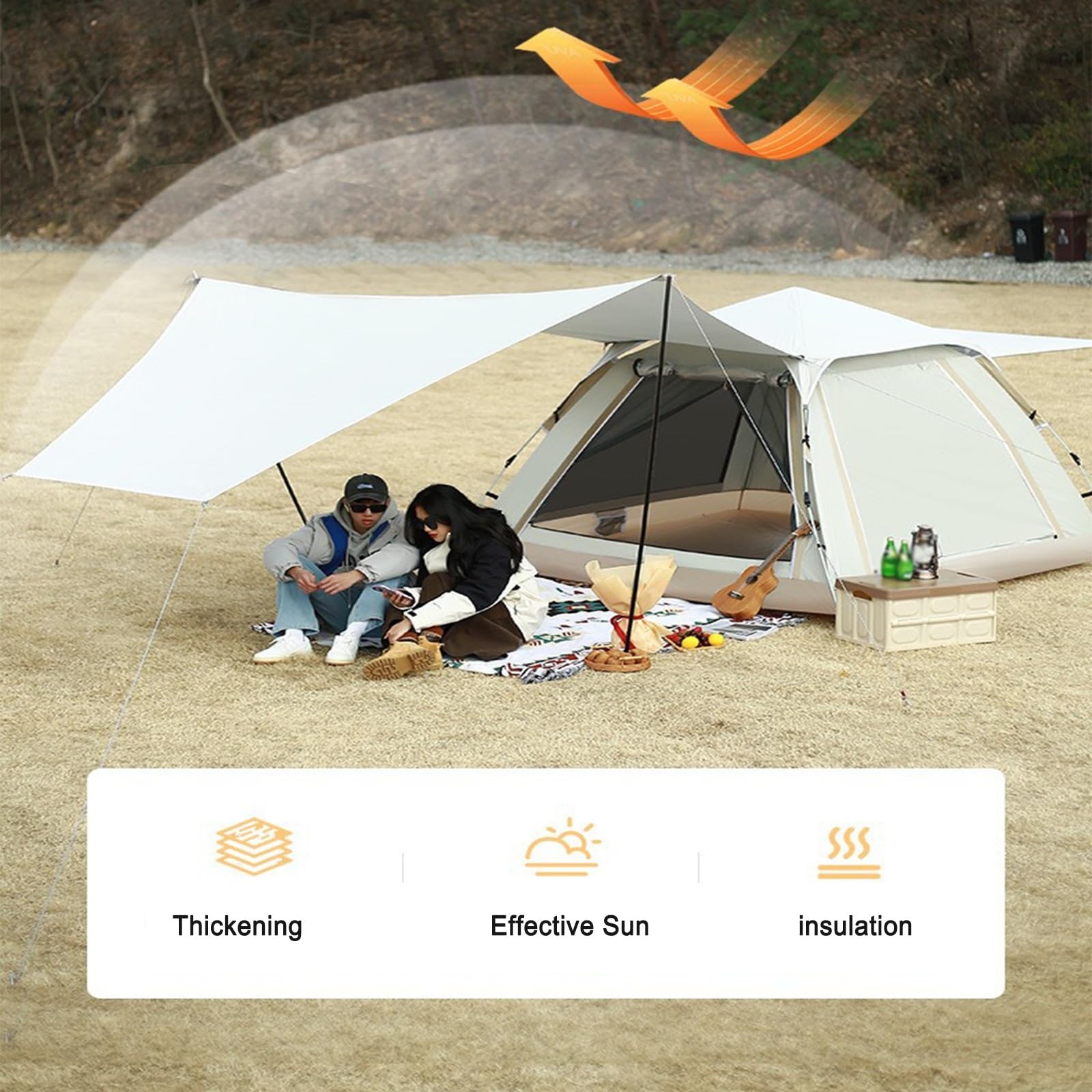 Grande Tenda Da Campeggio Staccabile Con Tettoia, Pop-up Copertura Antipioggia E Riparo Dal Sole, Impermeabile Antivento For Spiaggia, Escursioni, Picnic