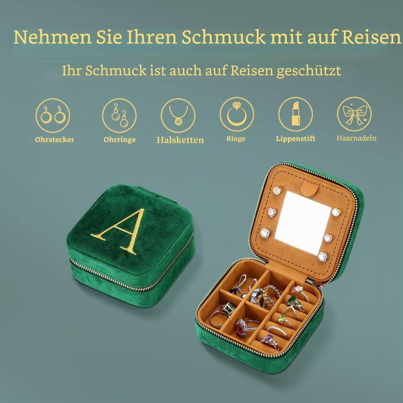 TINGN Initiale Schmuckschatulle mit H Reise Schmuckkästchen Kleine Personalisierte Schmuckkästchen für Damen Mädchen Geschenk für Geburtstage Weihnachten Muttertag Hochzeit