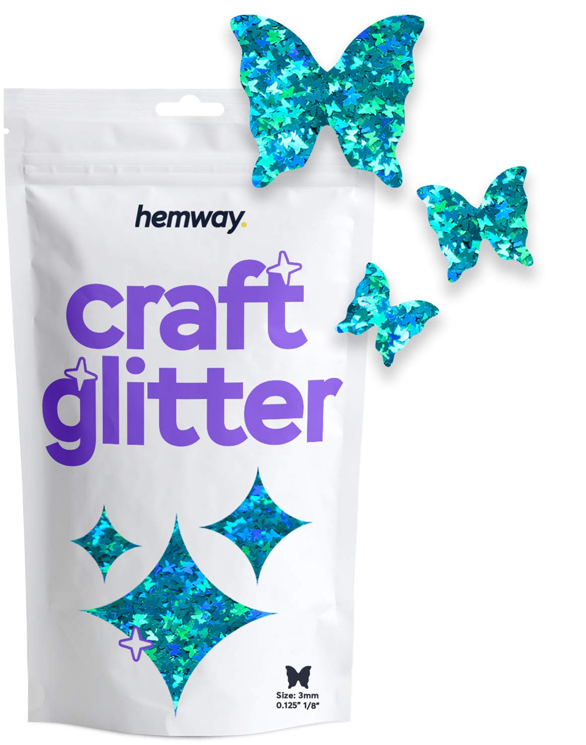 Hemway Craft Glitter Butterfly Shape, 50g, Turquoise Blue Holographic, Butterfly - Turquoise Holographic, 50g / 1.8oz