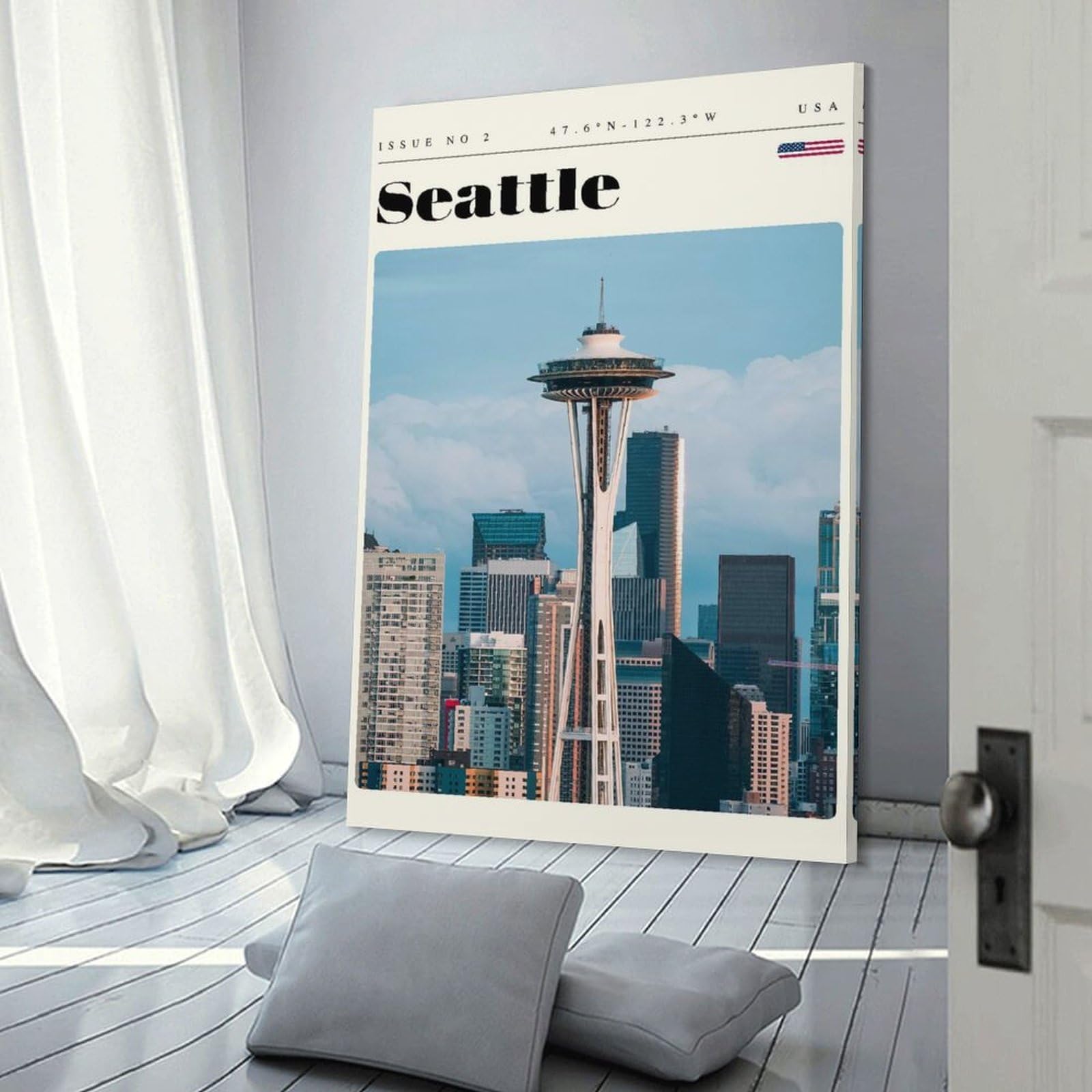 Junmoney Home Decor Wall Art Seattle Washington State Travel Art, 20x30inch(50x75cm), for New Homes, Bedrooms Or Workspaces, Decorative Present for New Homes