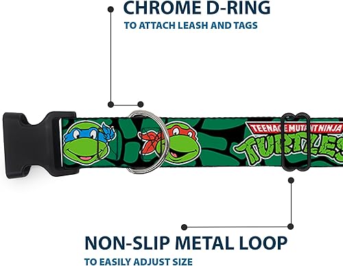 Miniatura 5 de Buckle-Down Classic Tmnt Turtle Faces Black/Green Turtle Shell Clip Collar, pequeño/9-15 pulgadas, multicolor
