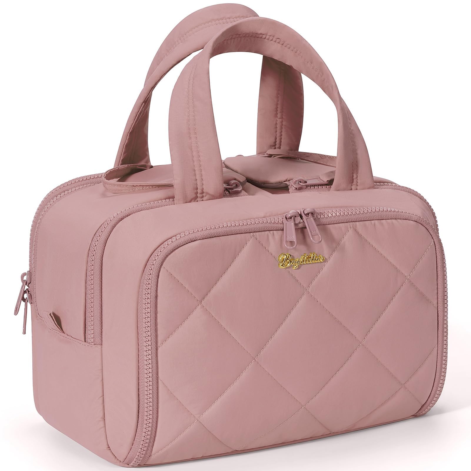 Travel Toiletry Bag Large Wide-open Puffy Toiletry Bag for Women Lightweight Quilted Makeup Bag Cosmetic Organizer with Handle