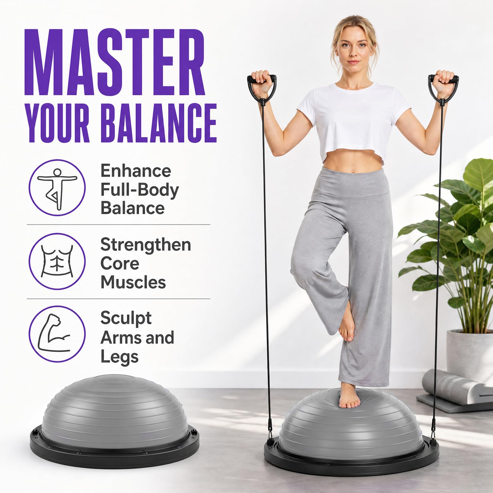 Piłka balansowa 58 cm, trener piłki do jogi z pompką, 2 taśmy fitness