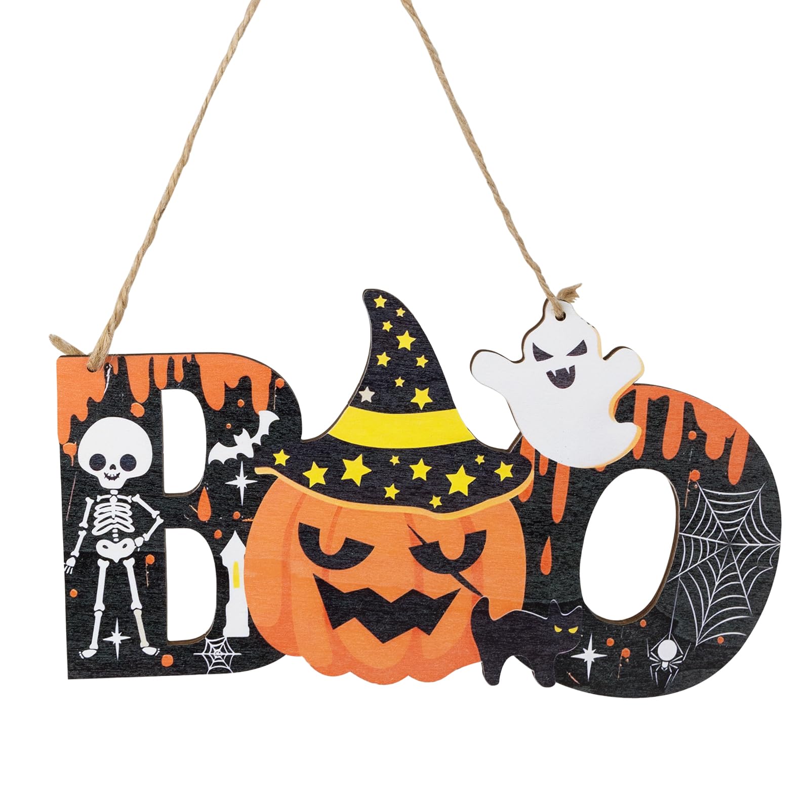 Fachoi Boo Halloween Wooden Door Sign, Pumpkin Wooden Hanging Ornaments Centerpiece Signs Halloween Decorations For Home Holiday Window Wall Decor Party Supplies F4-Hjgj