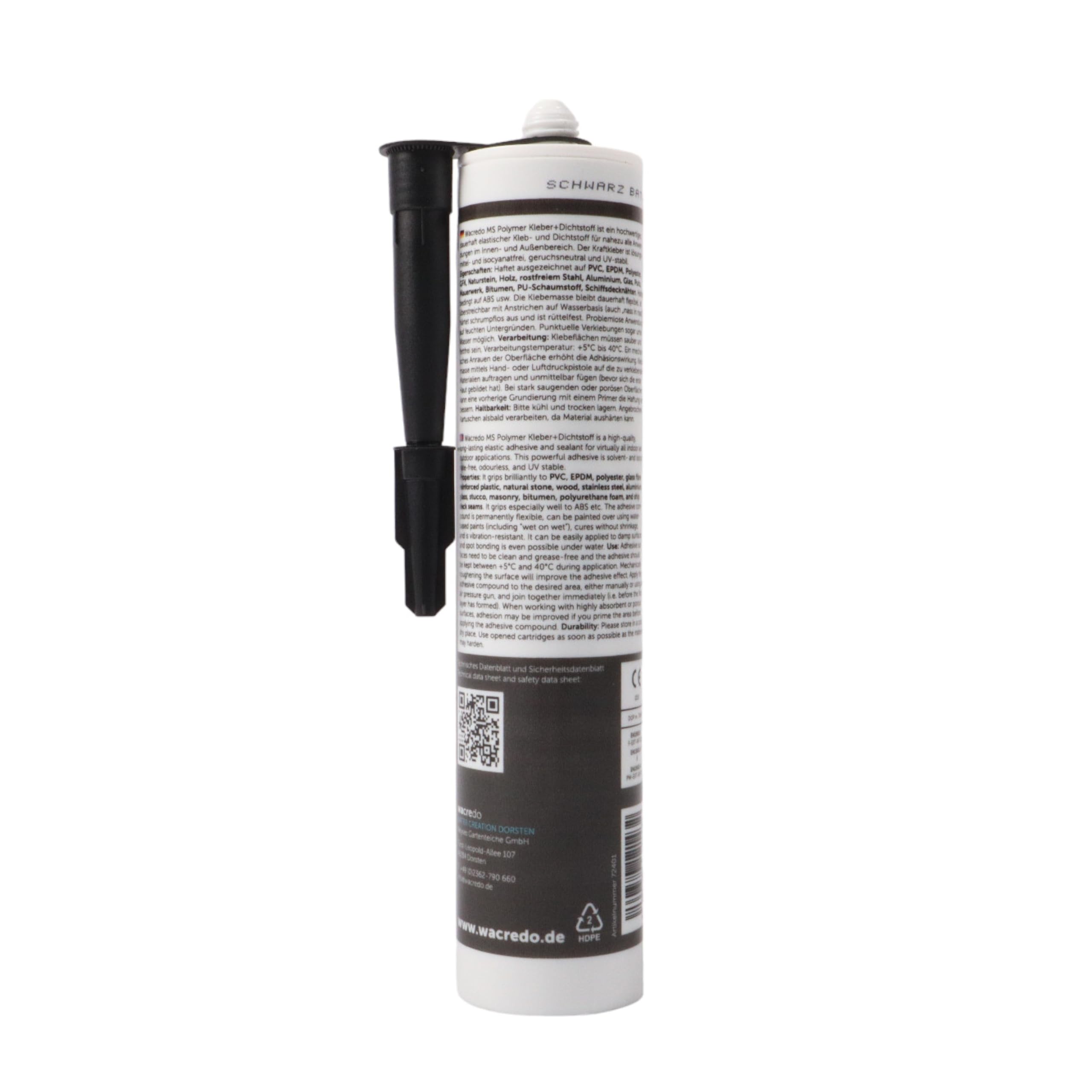 Wacredo MS Colle polymère + mastic pour étang, aquariophilie et piscine Colle spéciale pour réparation de la maison et du jardin Cartouche DIN 290 ml Colle pour bâche de bassin PVC et EPDM (1
