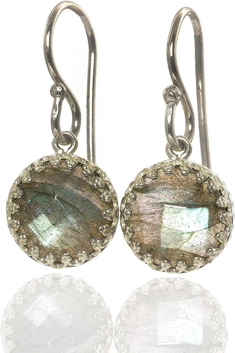 Labradorite Dangle Earrings - Artisan Gold Hook Jewelry - Custom Gemstone Accessory for Women - Vintage Handmade Design