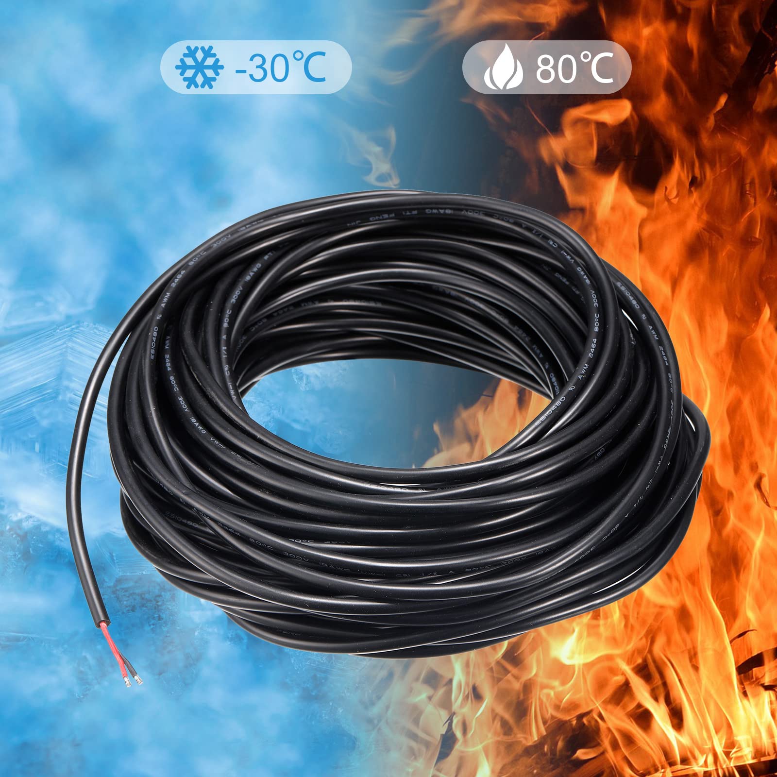 Amazon.co.jp: uxcell 電源ケーブル 2芯電線 18AWG 長さ20m PVC配線