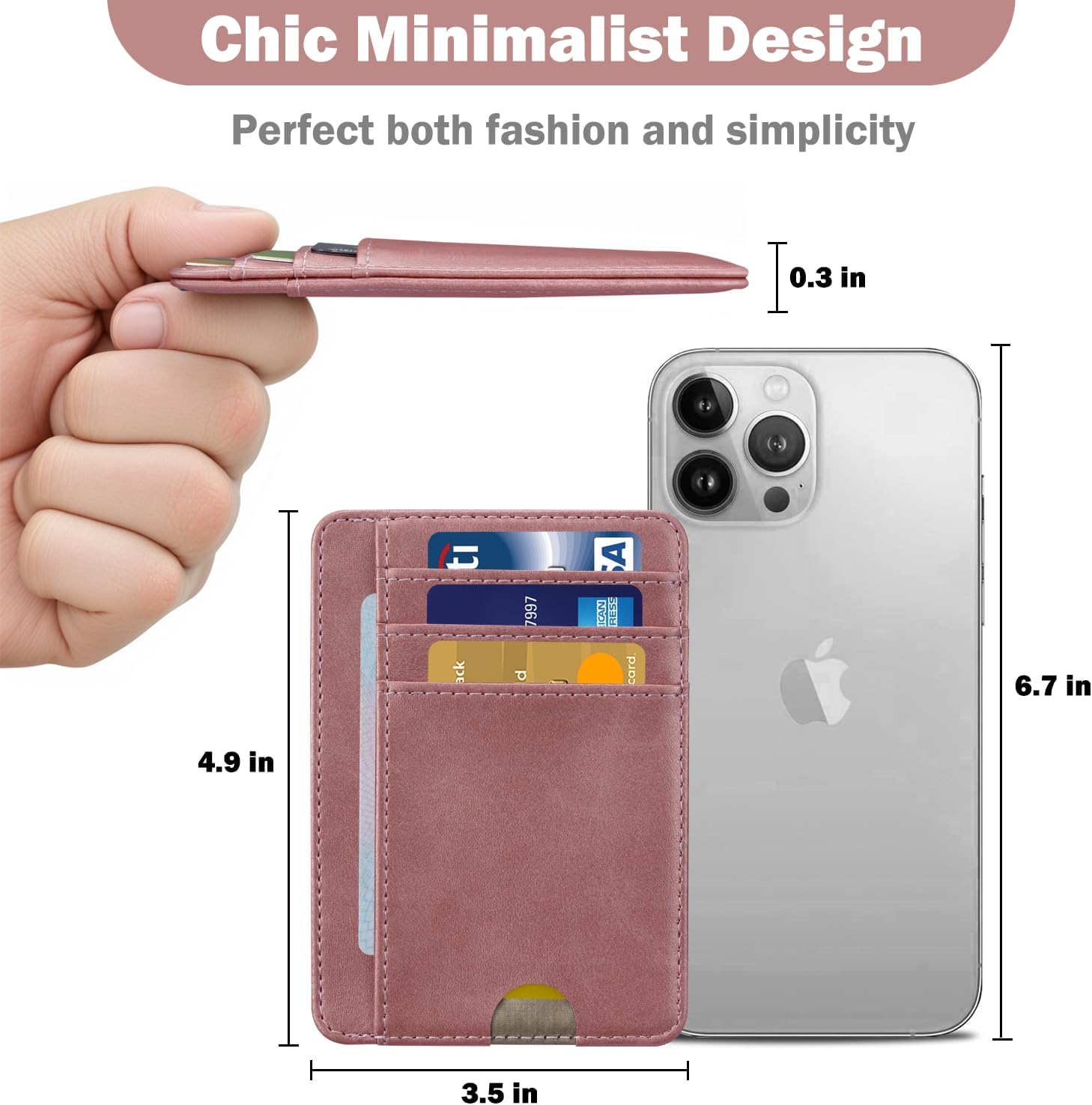 HOTCOOL Card Holder Wallet Front Pocket Minimalist Travel Cute Funny Thin Leather With RFID Blocking Small Credit Card Holder Wallet for Men & Women Girls Organizer Gifts, Rose Gold