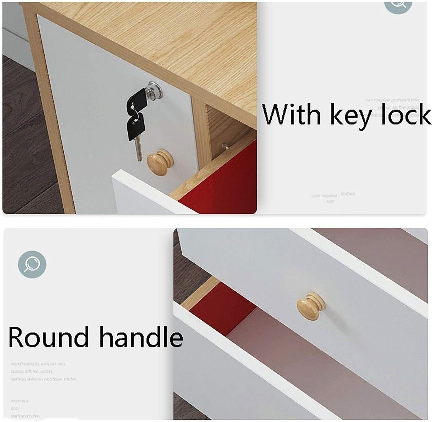 File Drawer Desktop, Four-Layer Chest of Drawers, Bookcase/File Cabinet with Lock and Universal Sliding Wheels, for Under The Desk and Home Storage. (Color : A)