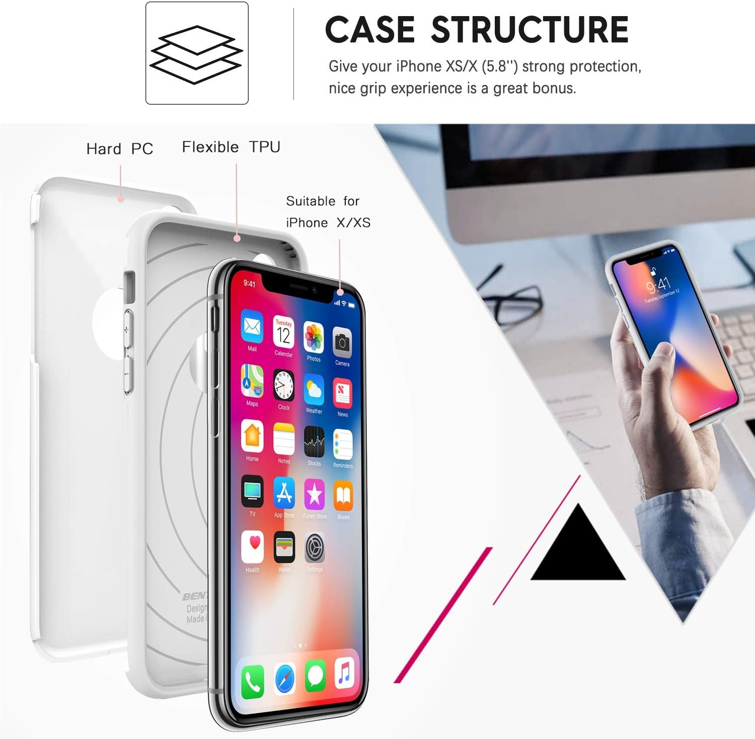 BENTOBEN Dual Layer Heavy Duty Protective Shockproof Rugged Bumper Cute Girl Women Marble Design Phone Case Cover for iPhone XS 2018 / X 2017 (5.8 Inch) - Yellow