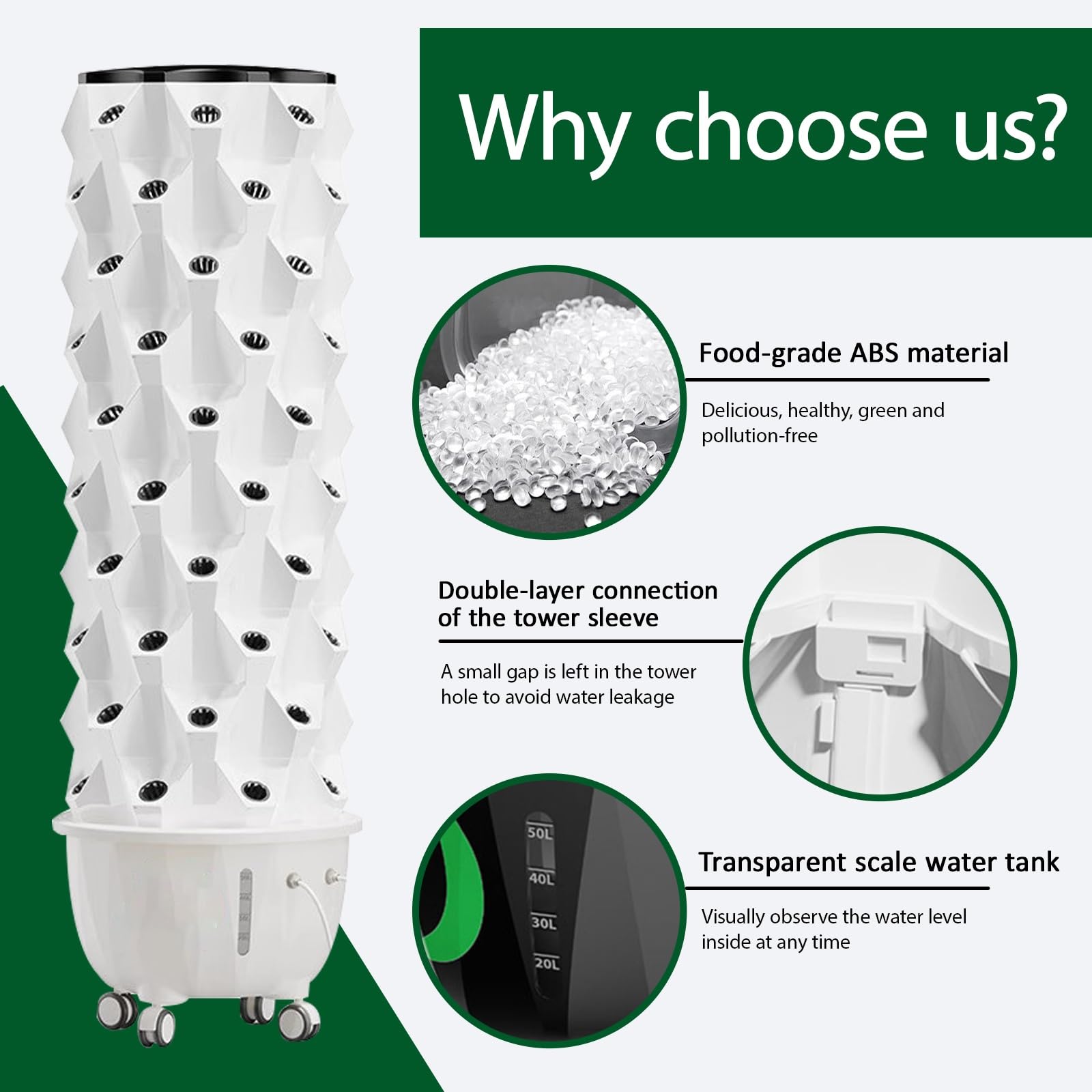 Torre Idroponica Verticale Kit Completo, Aeroponic Tower Garden, Circolazione Automatica dell'Acqua, Kit Coltivazione Idroponica, per Erbe Aromatiche, Frutta e Verdura(120cm/47)