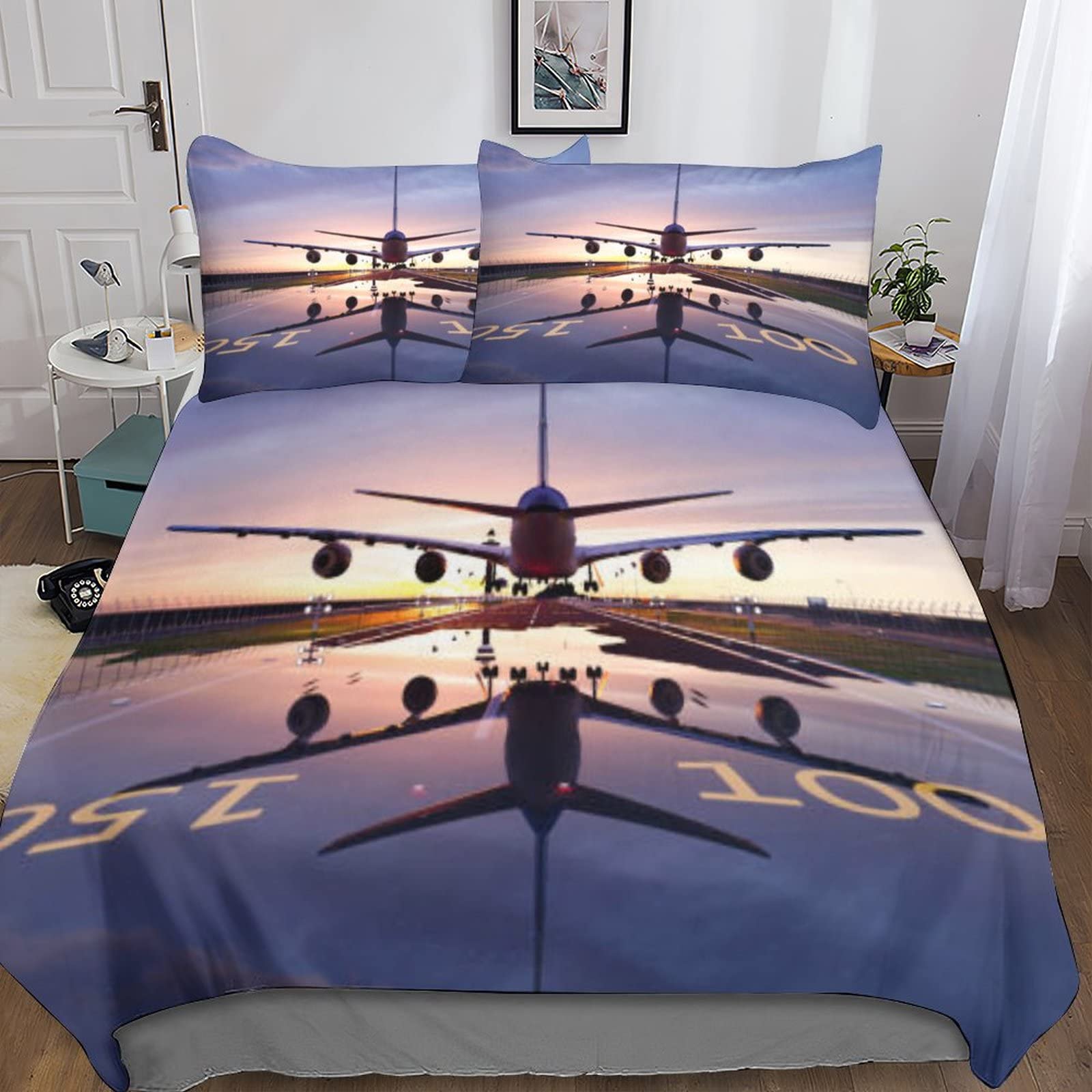 Parure de lit enfant 200x200cm à fermeture éclair avec motif avion 3D